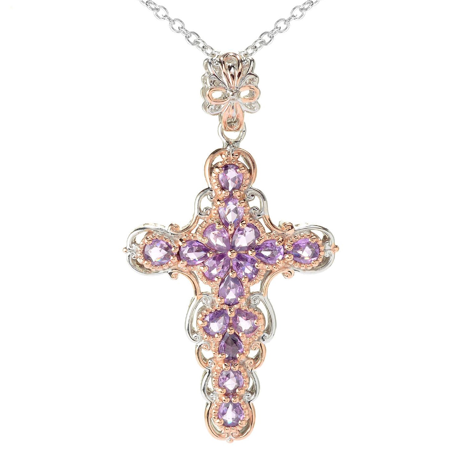 Gems en Vogue 2.34ctw Lilac Sapphire Cross Pendant