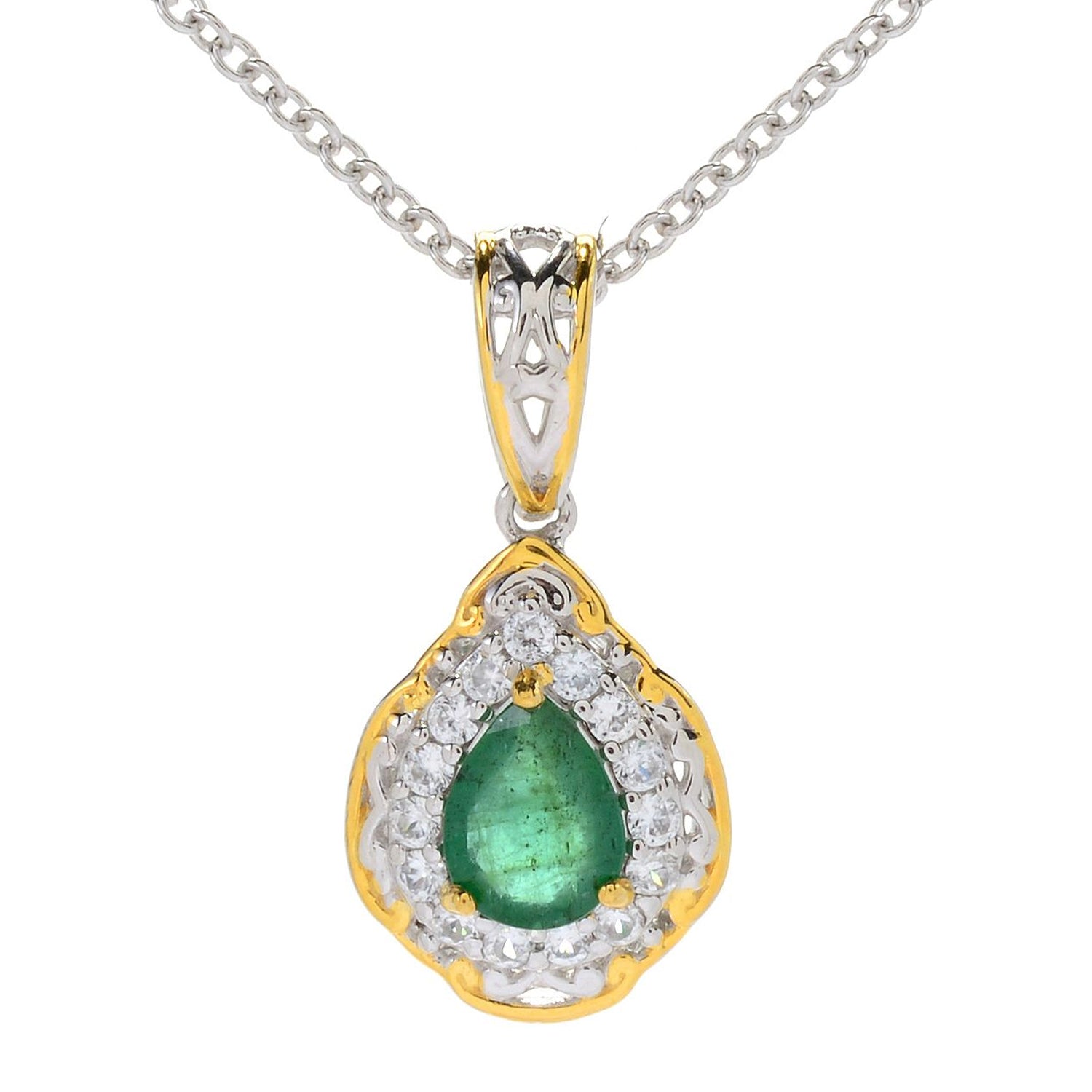 Gems en Vogue 1.75ctw Grizzly Emerald & White Zircon Pendant
