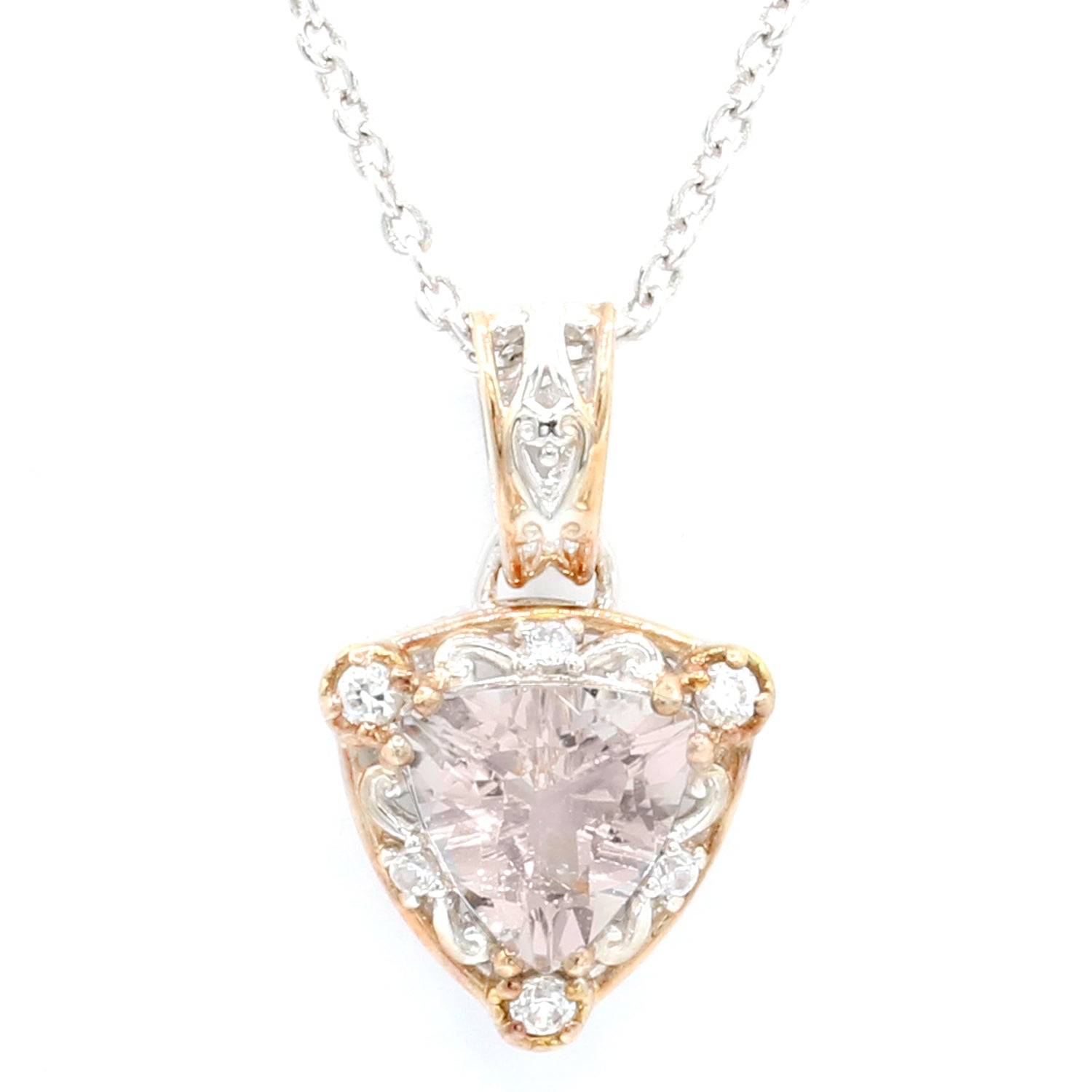 Gems en Vogue 2.14ctw Trillion Morganite & White Zircon Pendant