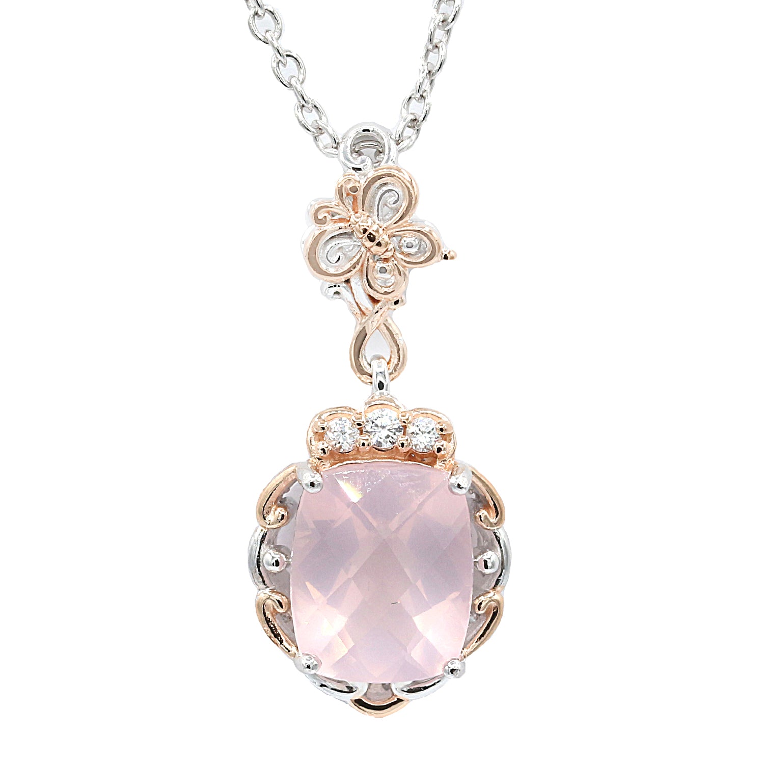 Gems en Vogue 3.65ctw Rose Quartz & White Zircon Butterfly Pendant