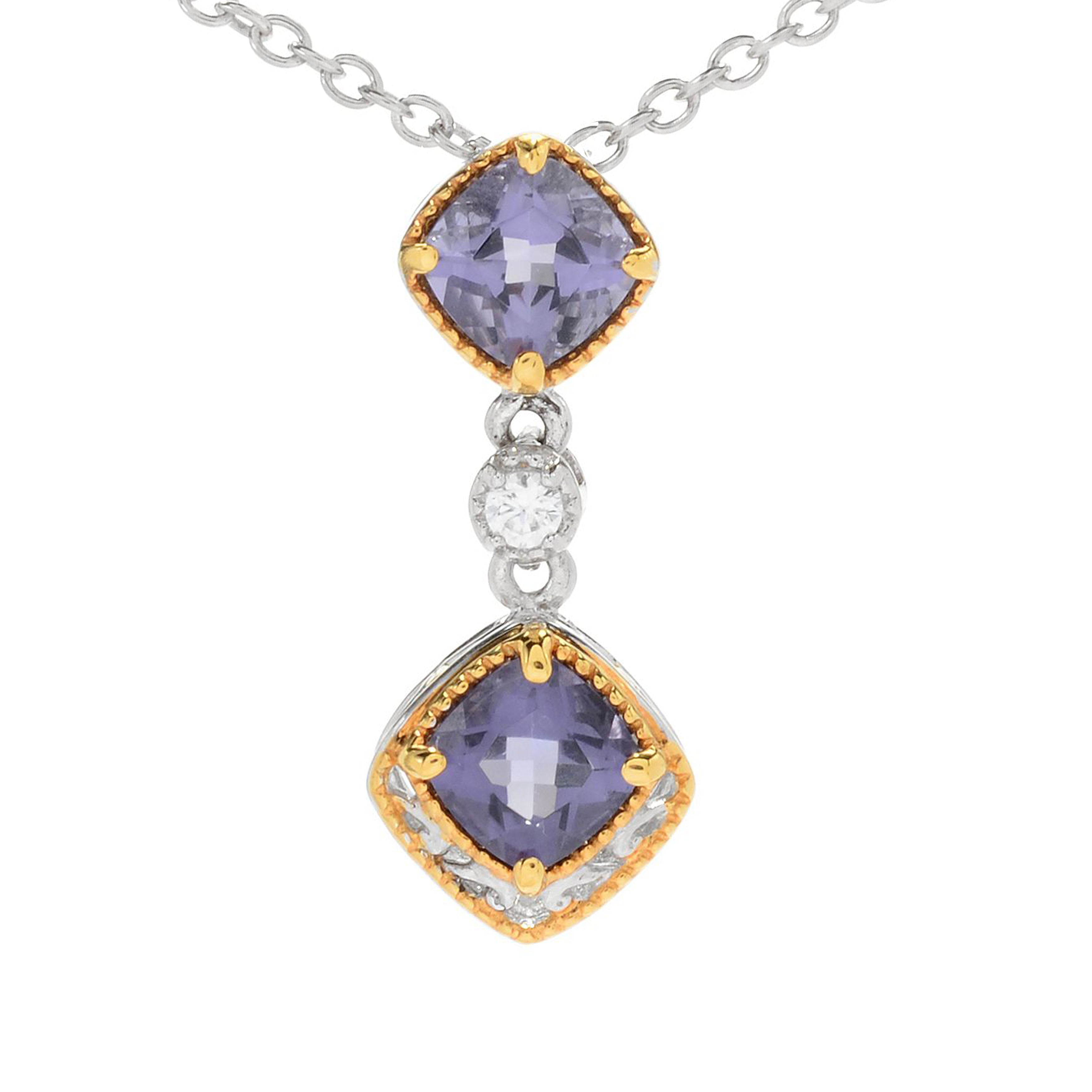Gems en Vogue 0.28ctw Blue Amethyst & White Zircon Drop Pendant