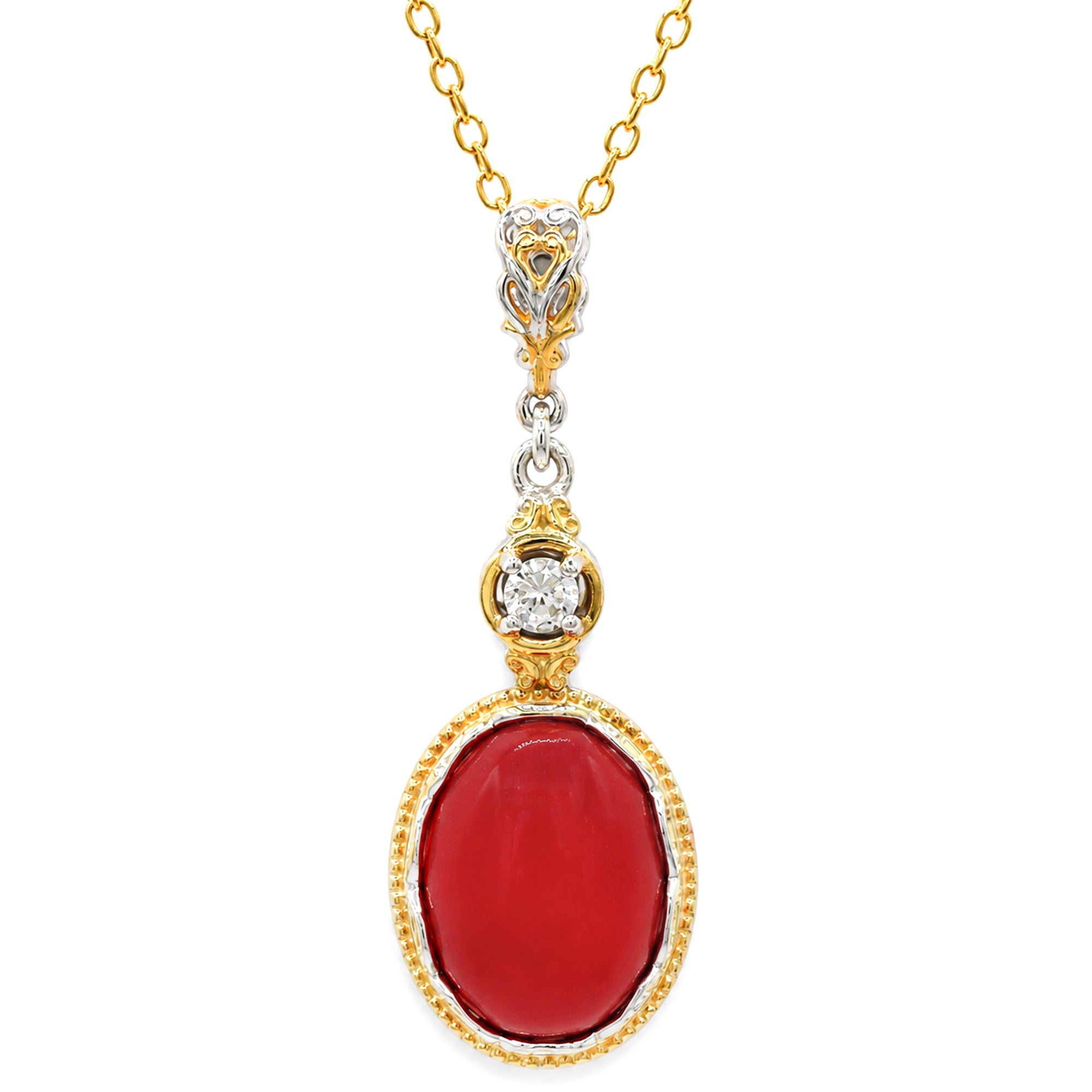 Gems en Vogue 24K Palladium Silver Red Coral & White Zircon Pendant