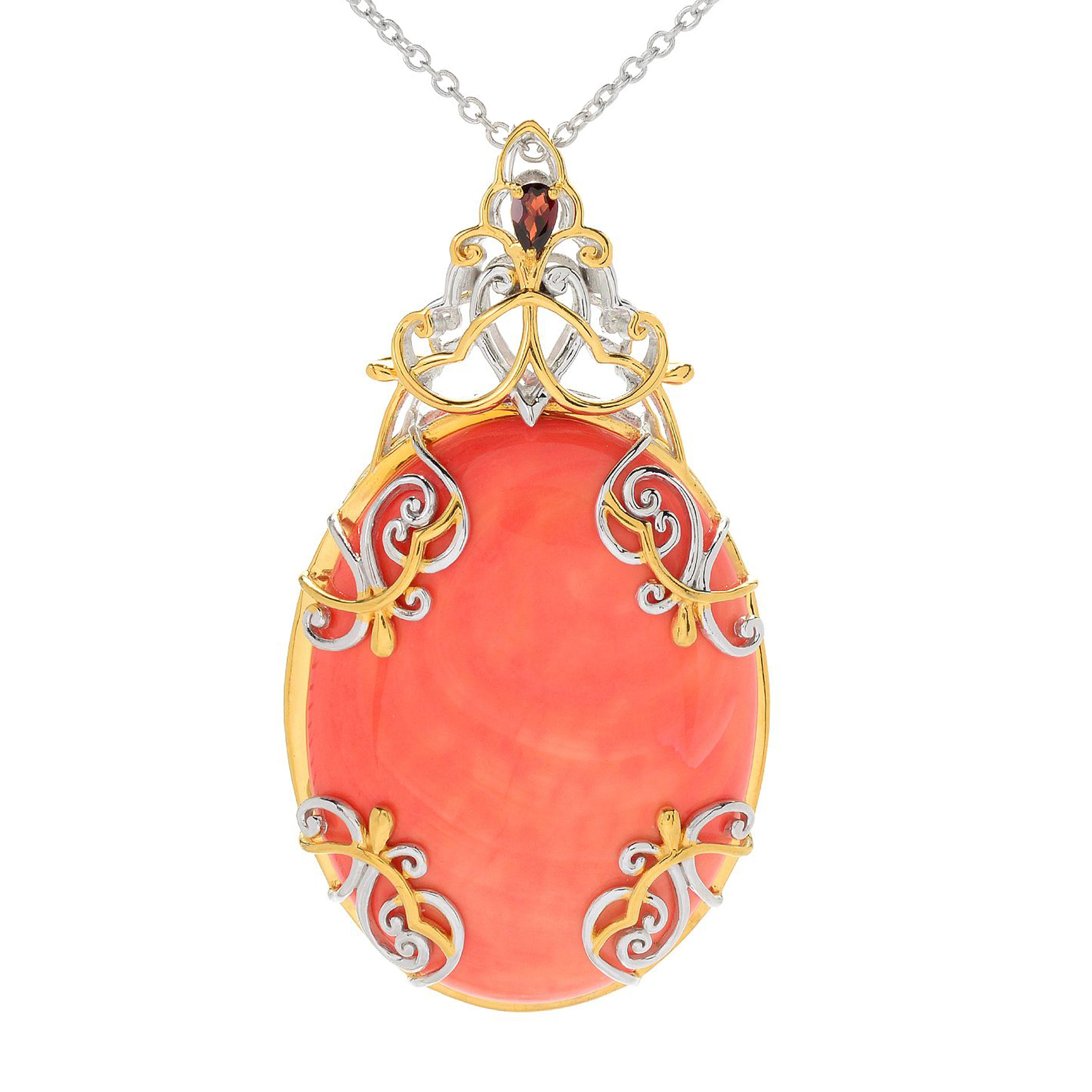 Gems en Vogue Salmon Coral & Garnet Pendant