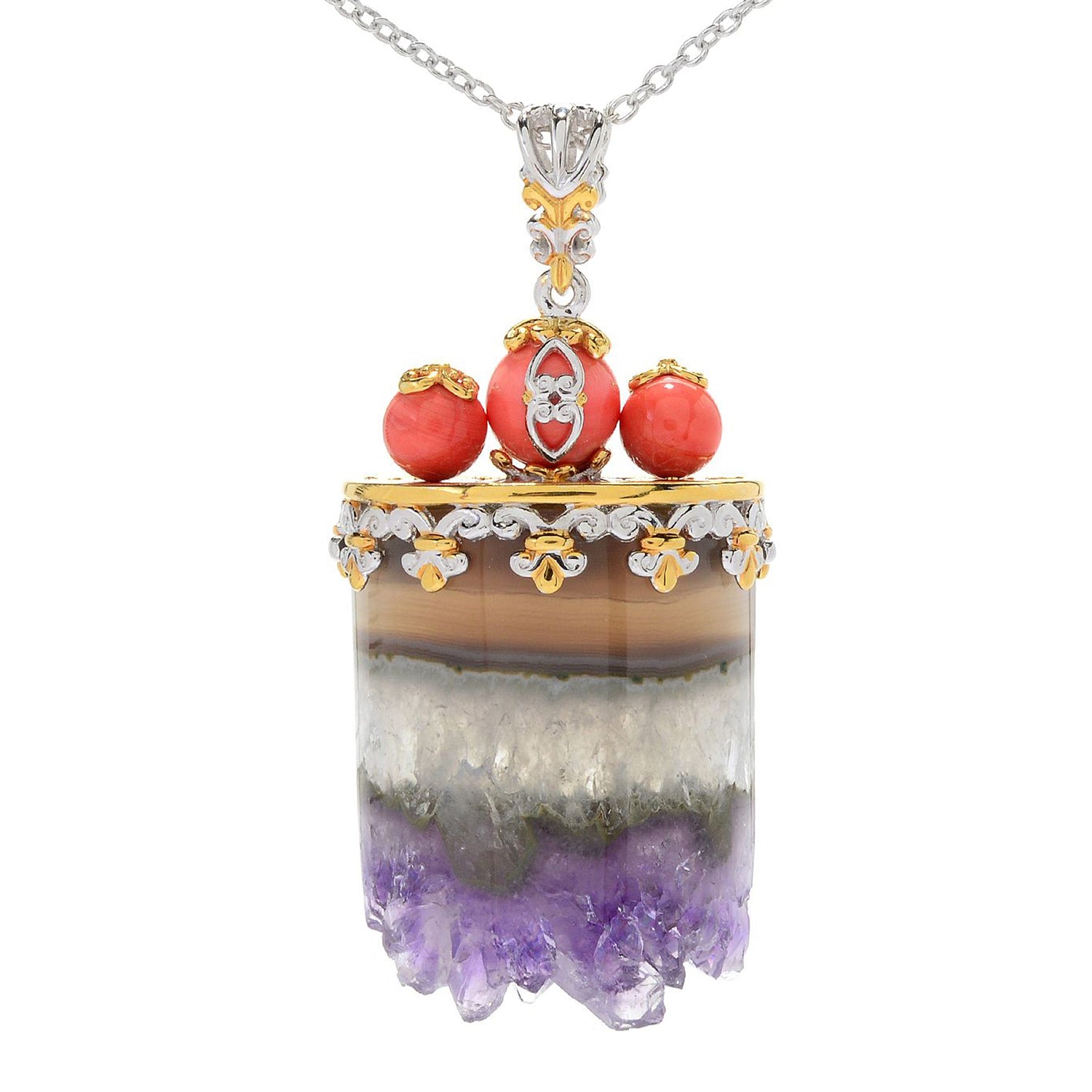 Gems en Vogue Amethyst Druzy & Salmon Coral Pendant