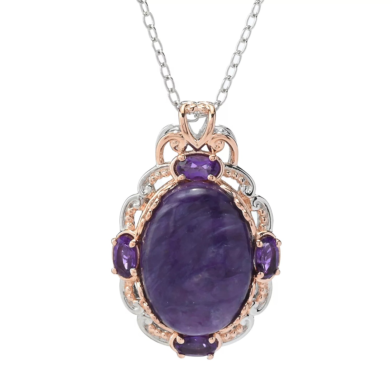 Gems en Vogue Charoite & Amethyst Pendant