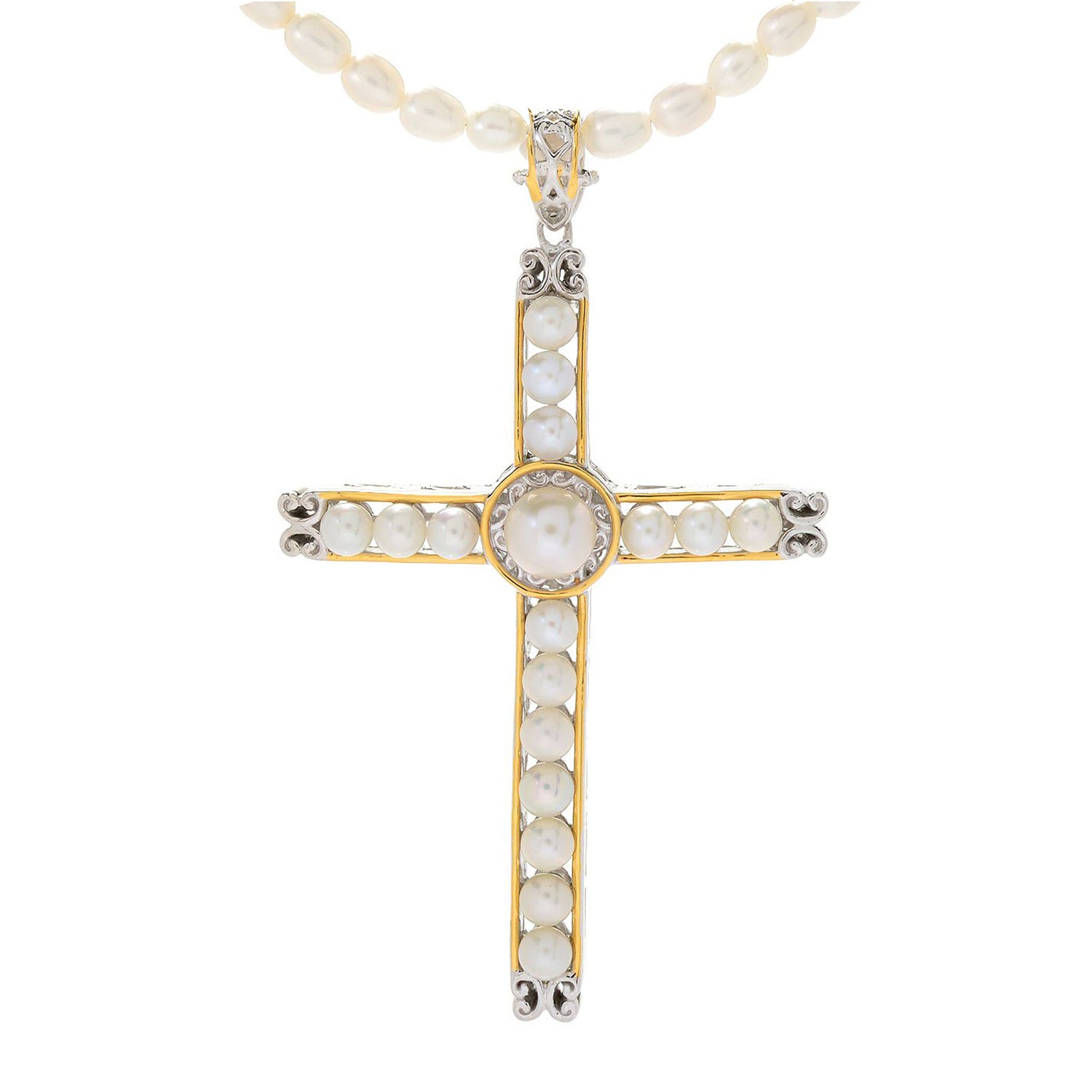 Gems en Vogue Choice of Color Pearl Cross Pendant