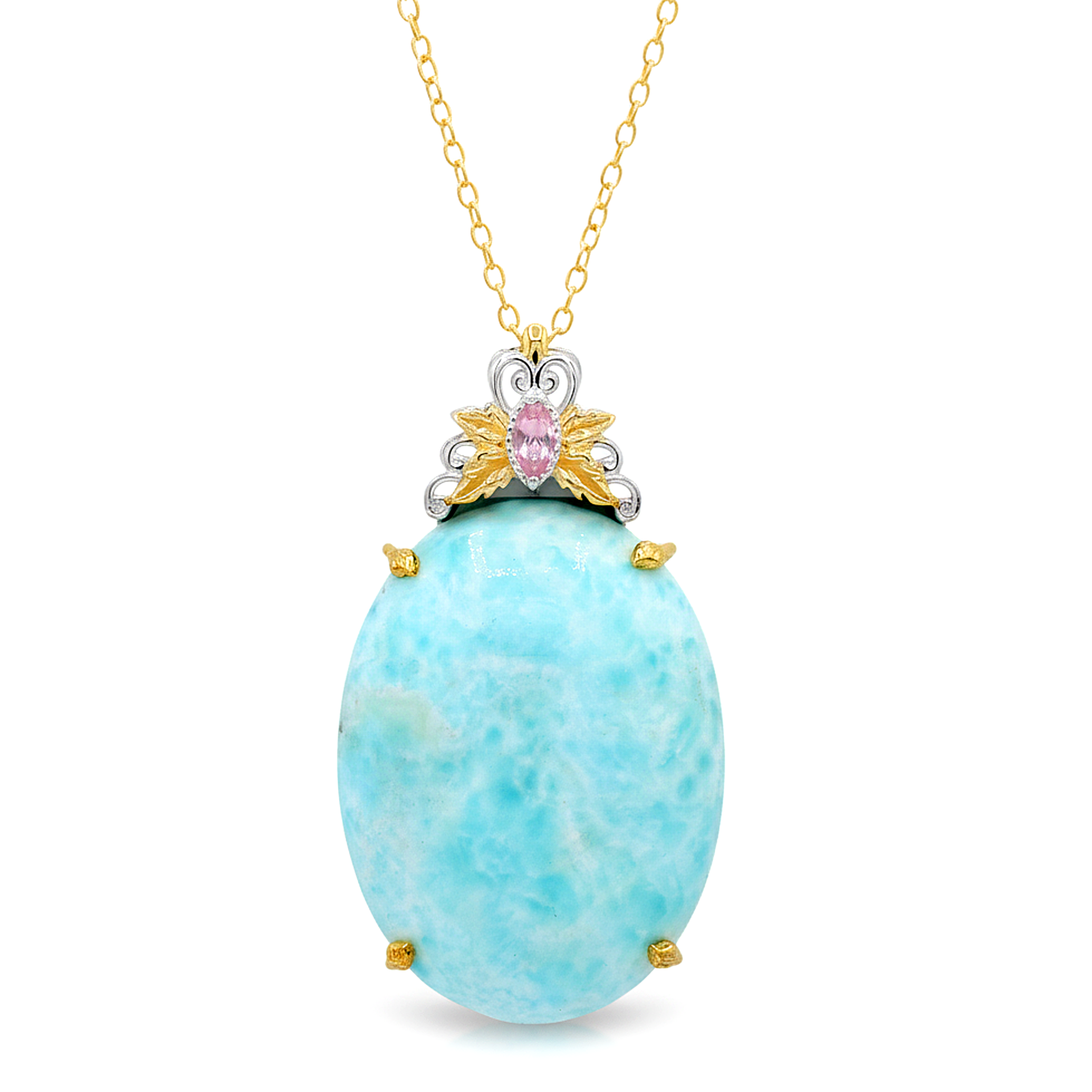 Gems en Vogue 24K Palladium Silver Larimar & Pink Tourmaline Pendant
