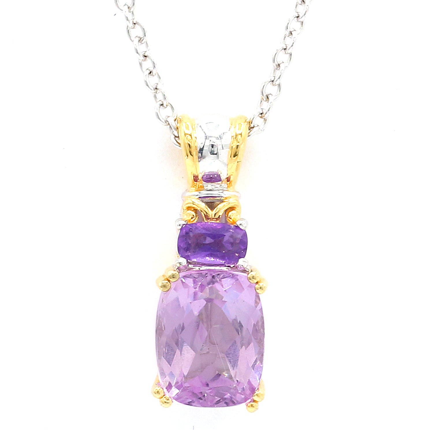 Gems en Vogue 4.19ctw Kunzite & Amethyst Pendant