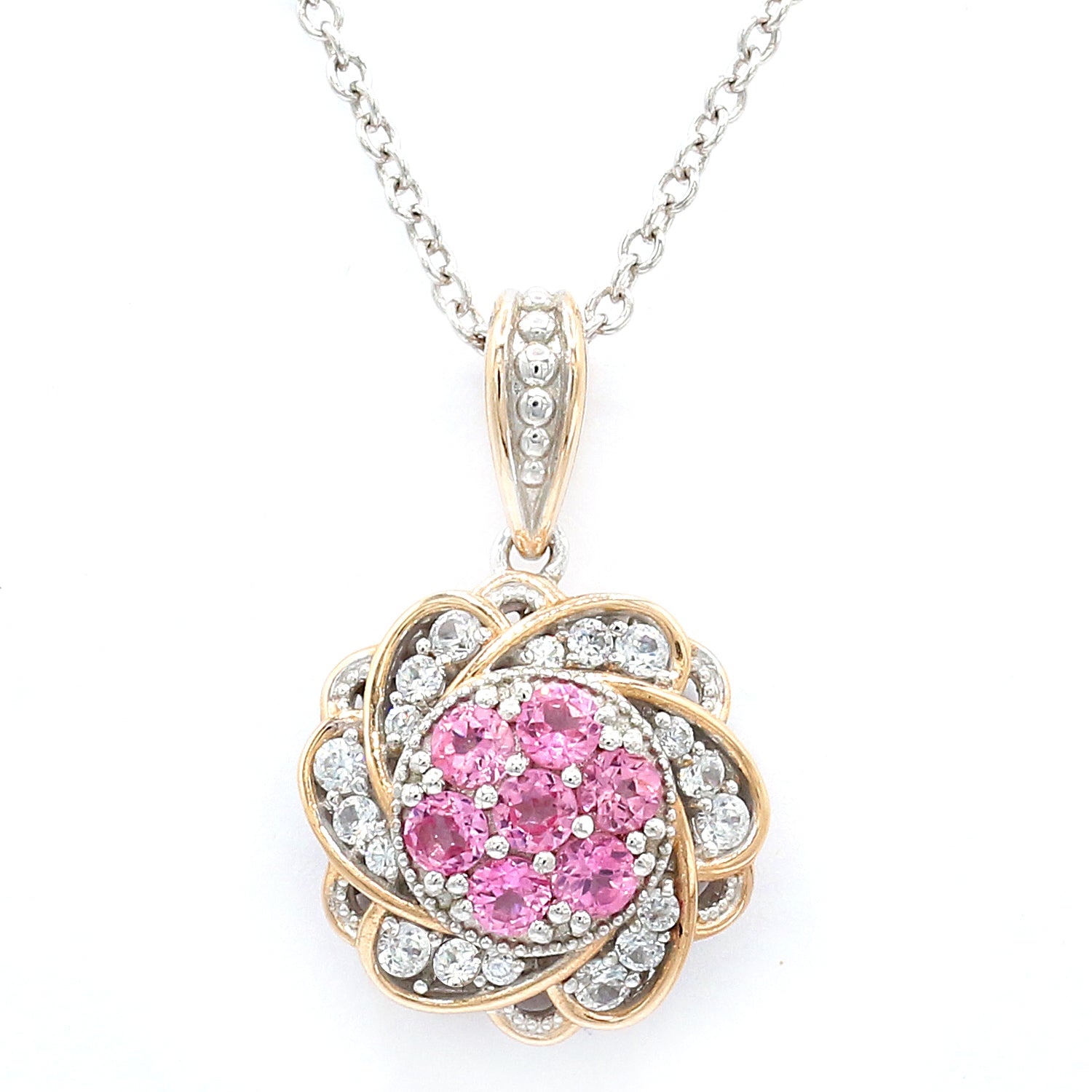 Gems en Vogue 1.70ctw Pink Spinel & White Zircon Flower Pendant