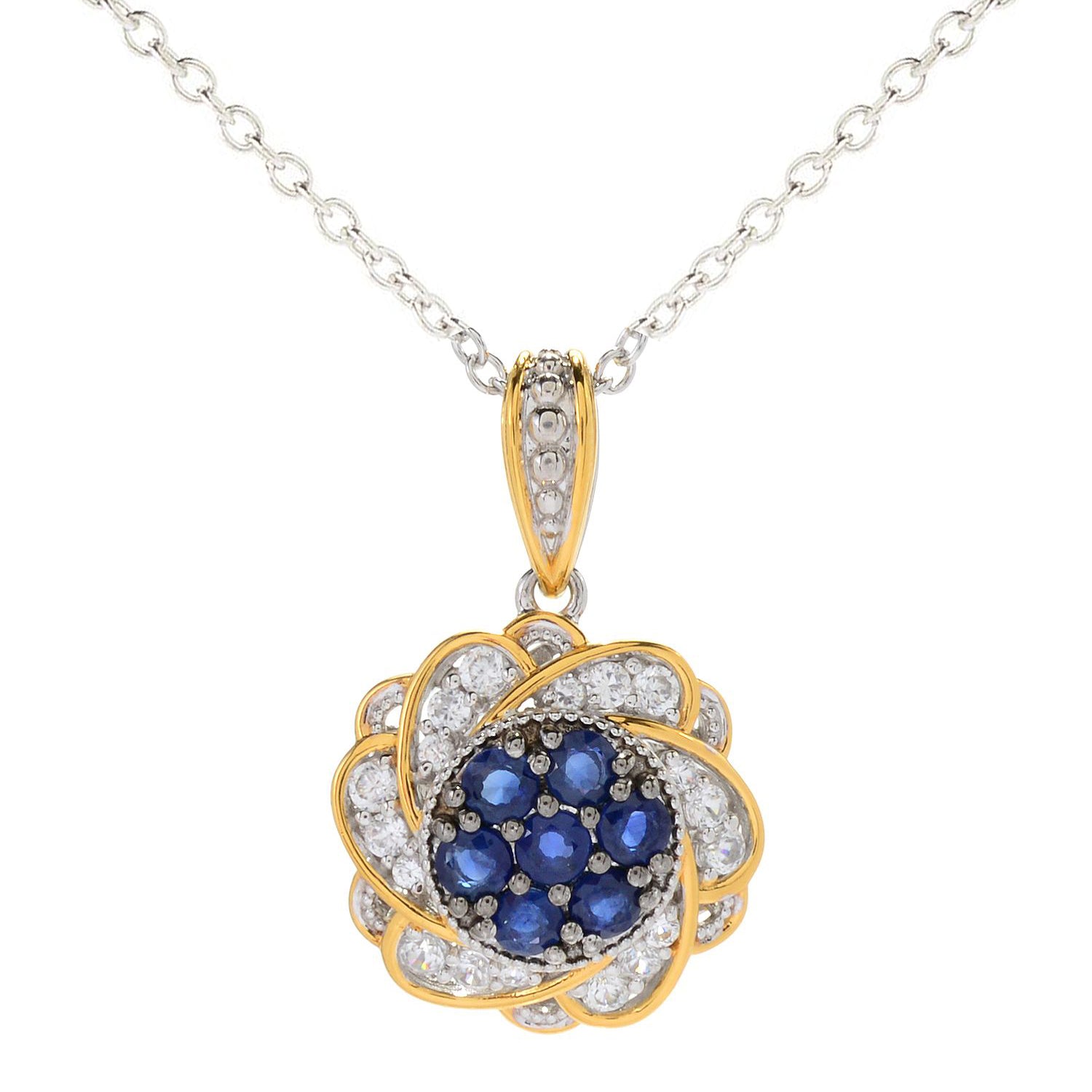 Gems en Vogue 1.72ctw Choice of gemstone & White Zircon Cluster Flower Pendant