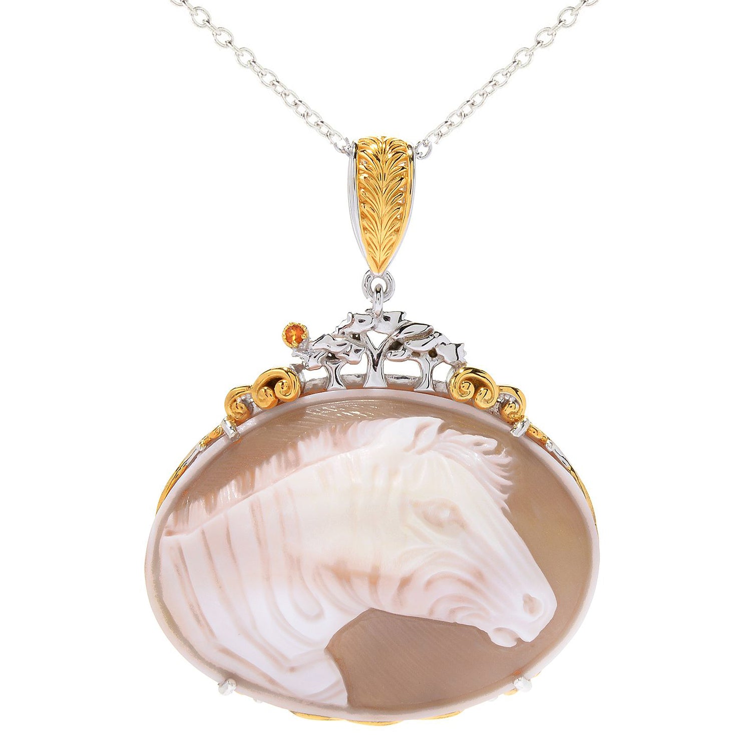 Gems en Vogue 24K Palladium Silver High Relief Cameo & Madeira Citrine Zebra Pendant