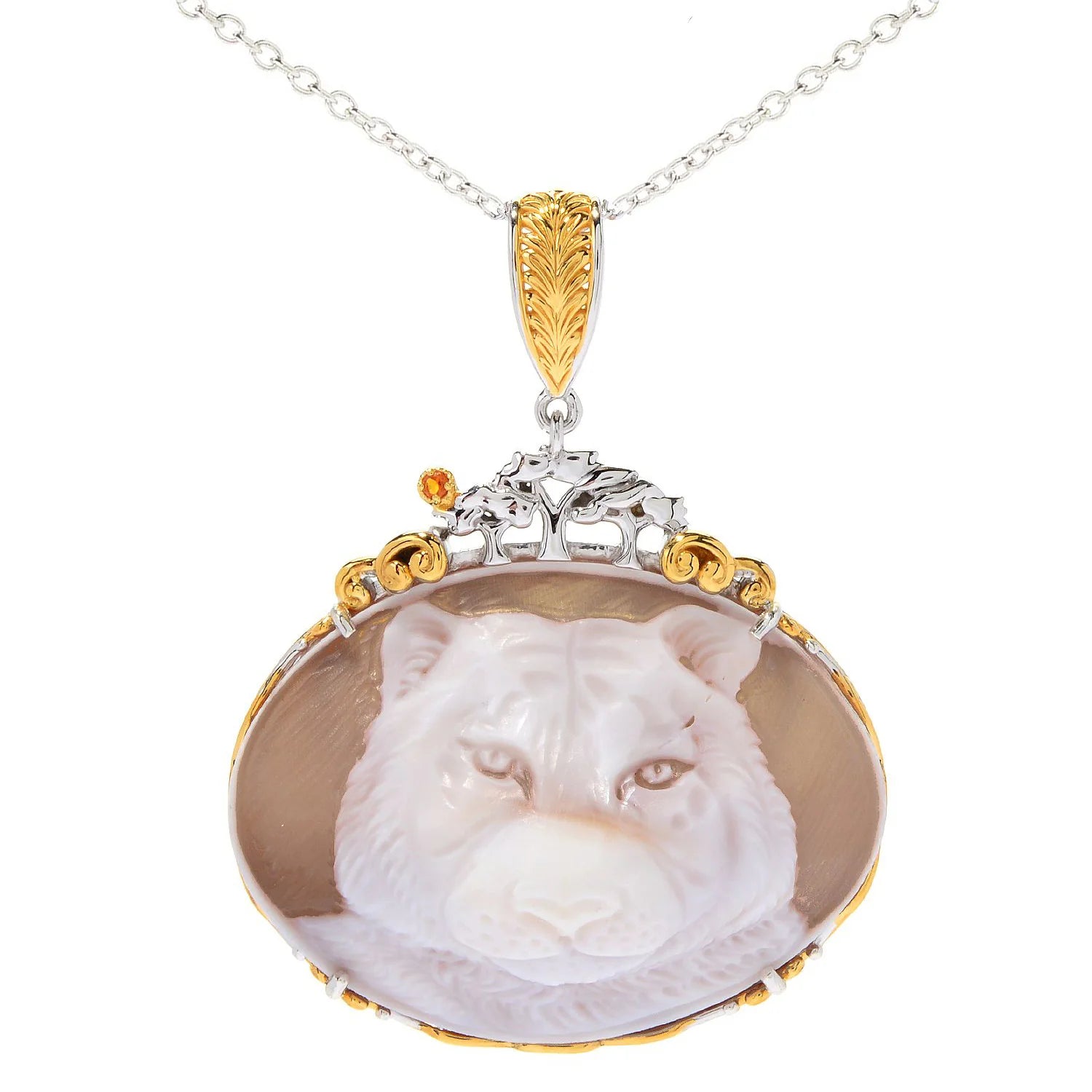 Gems en Vogue Choice of Carved Shell Cameo & Madeira Citrine Pendant