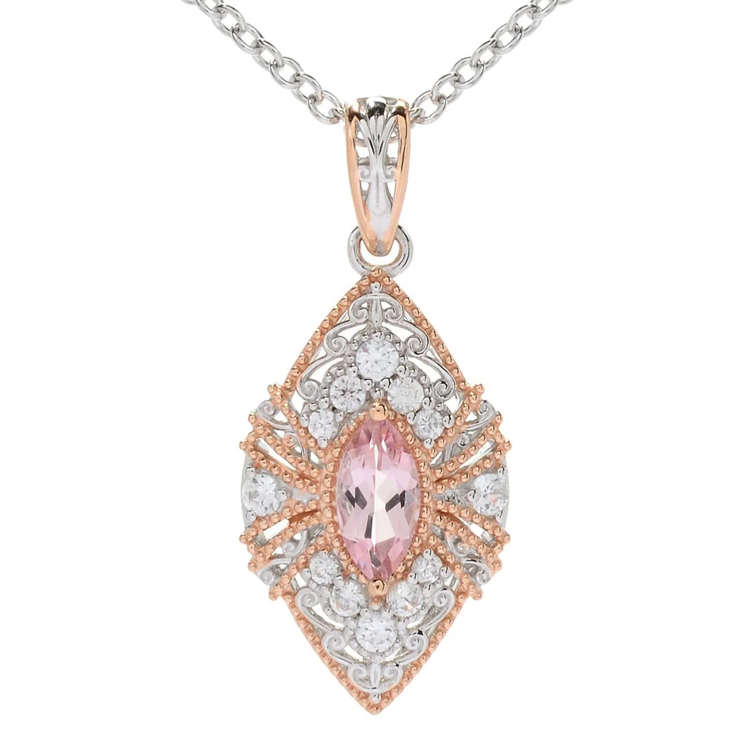 Gems en Vogue 0.96ctw Morganite & White Zircon Marquise Pendant