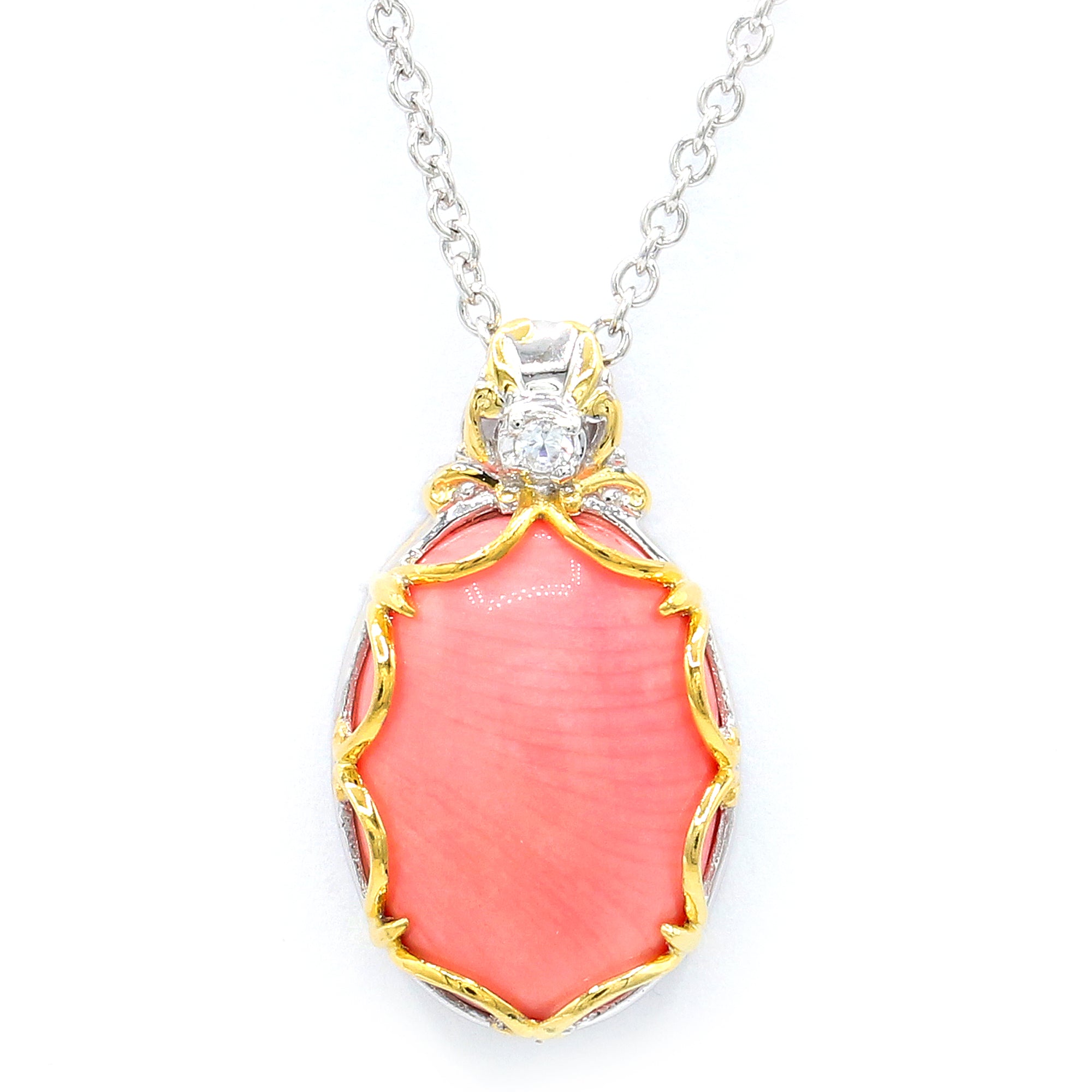 Gems en Vogue Salmon Coral & White Zircon Pendant