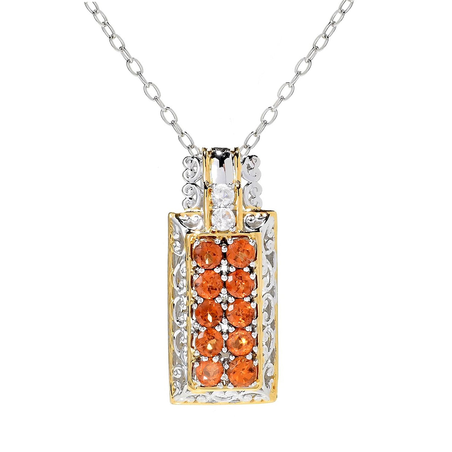 Gems en Vogue 1.34ctw Spessartite Garnet & White Zircon Pendant
