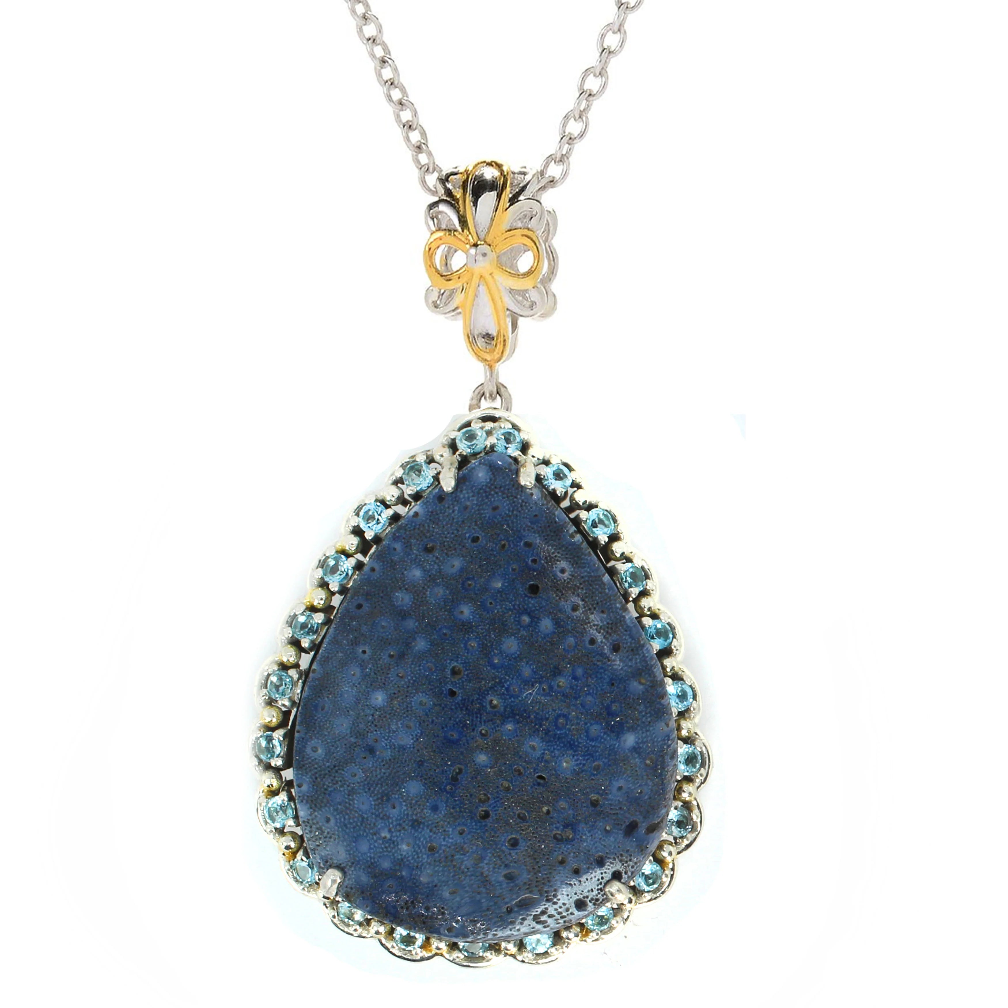 Gems en Vogue Blue Coral & Swiss Blue Topaz Halo Pendant