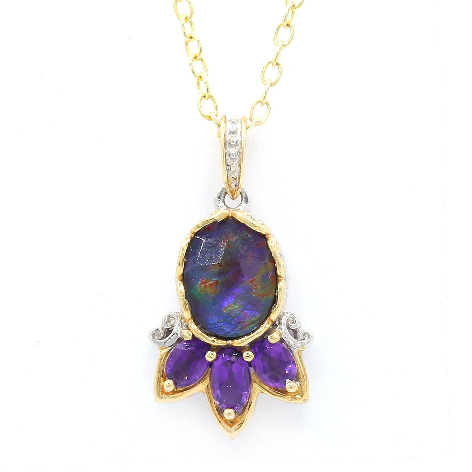 Gems en Vogue Rose Cut Ammolite & African Amethyst Pendant