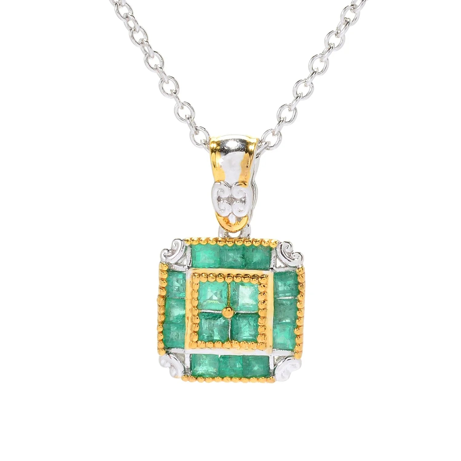 Gems en Vogue 0.86ctw Grizzly Emerald Square Square Pendant