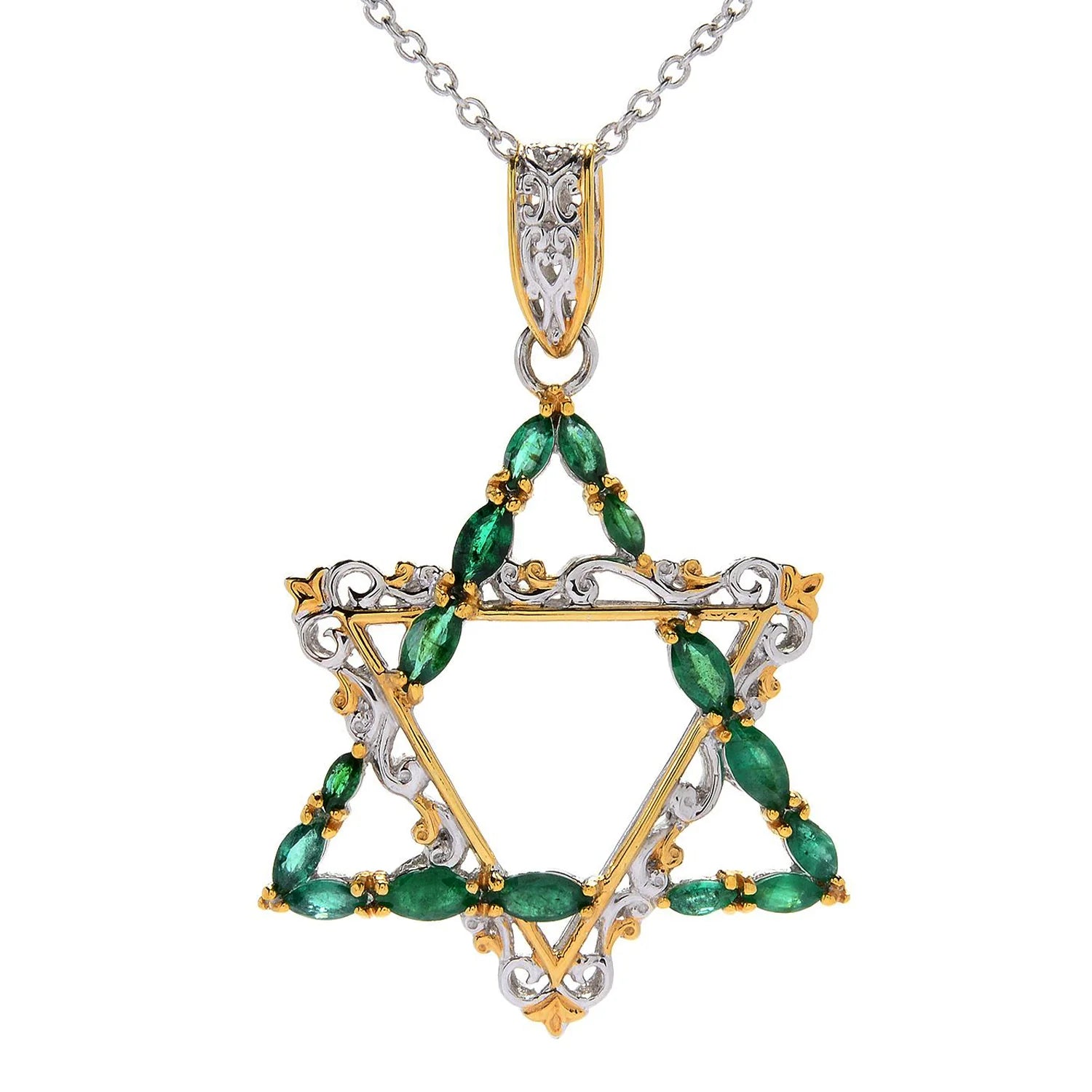 Gems en Vogue 2.25ctw Oval Grizzly Emerald Star of David Pendant