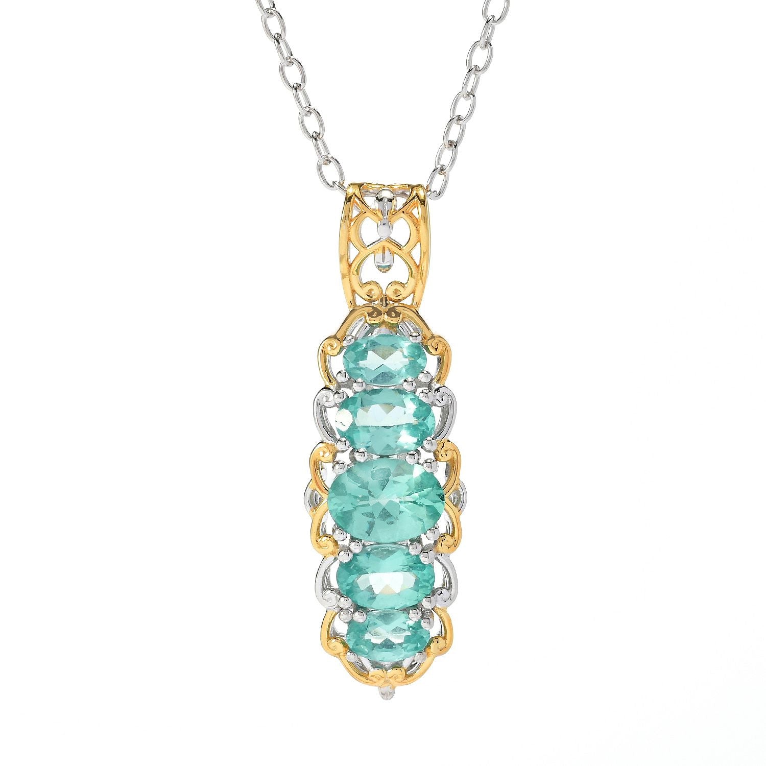 Gems en Vogue 2.08ctw Oval Dauphin Apatite Five Stone Pendant