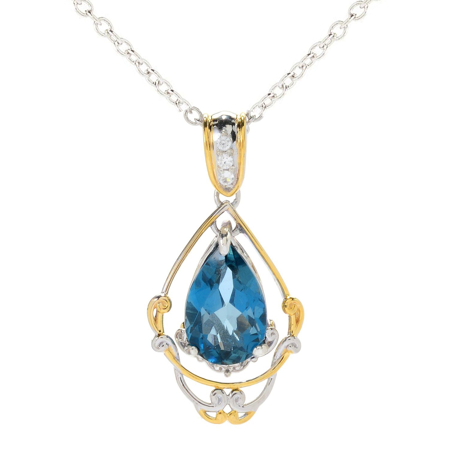 Gems en Vogue 3.58ctw London Blue Topaz & White Zircon Pendant
