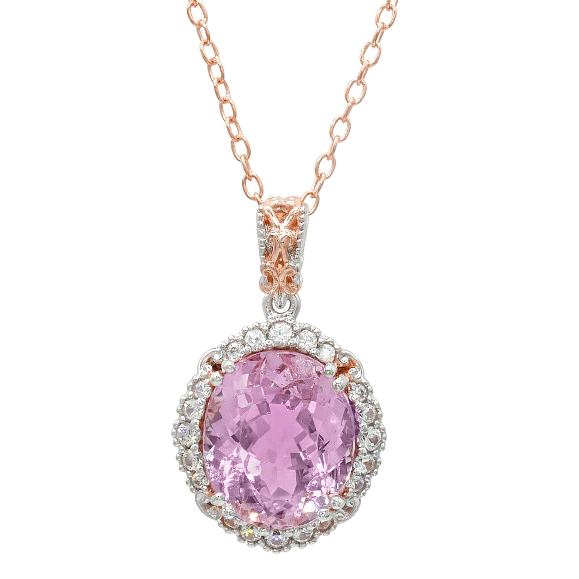 Gems en Vogue 18K Palladium Silver 9.11ctw Kunzite & White Zircon Pendant