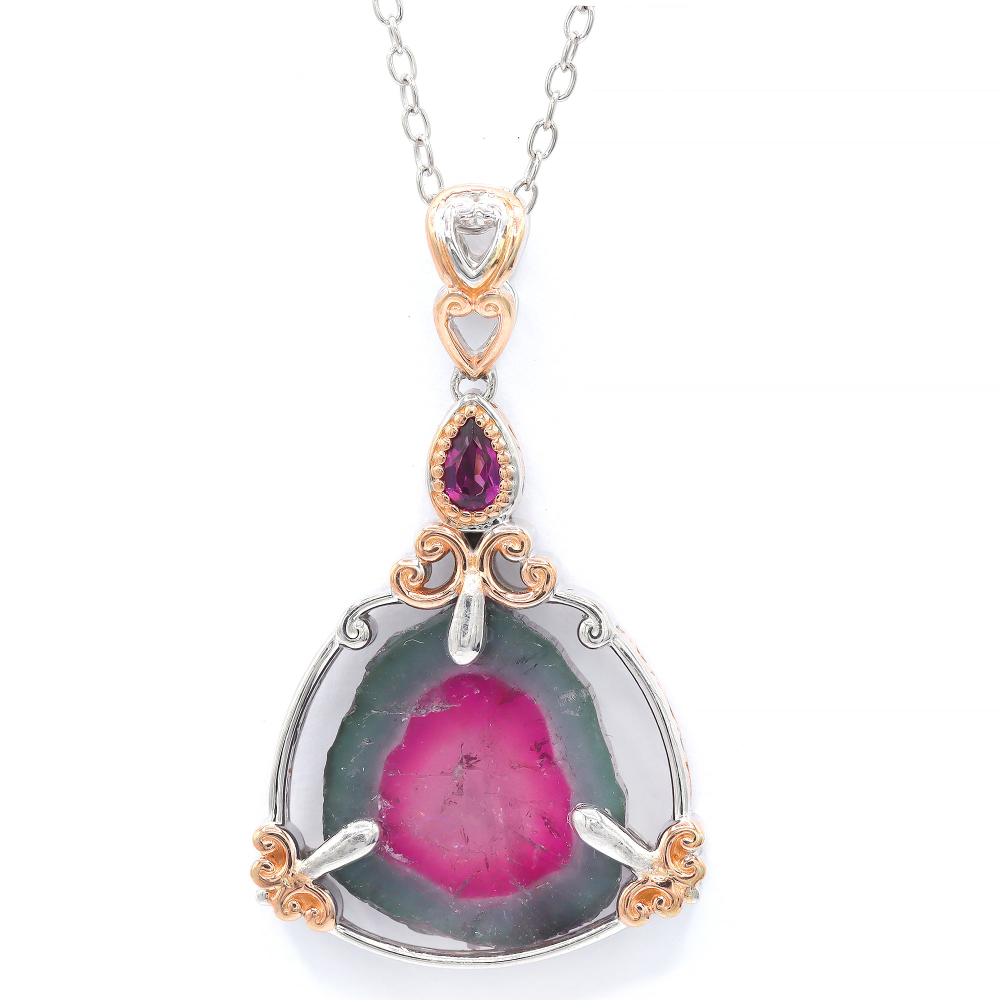 Pendentif pastèque de tourmaline et rhodolite Gems en Vogue