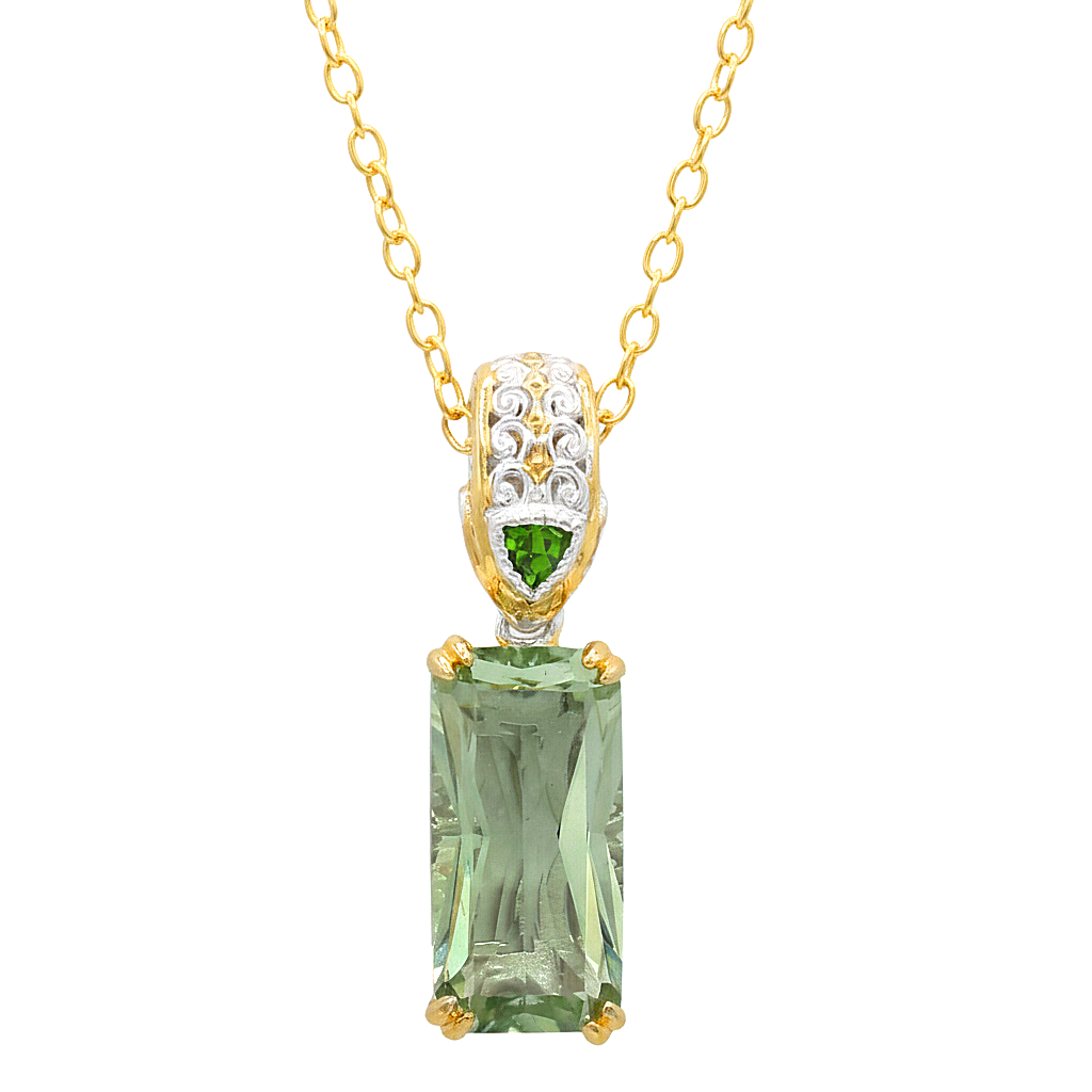 Gems en Vogue 24K Palladium Silver 6.10ctw Fancy Cut Prasiolite & Chrome Diopside Pendant