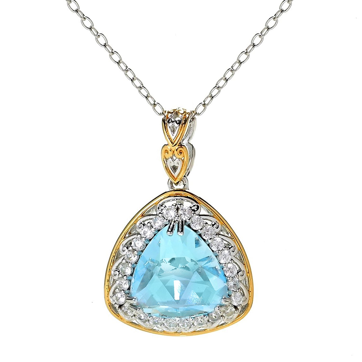 Gems en Vogue 12.40ctw Special Trillion Cut Blue Topaz & White Zircon Pendant