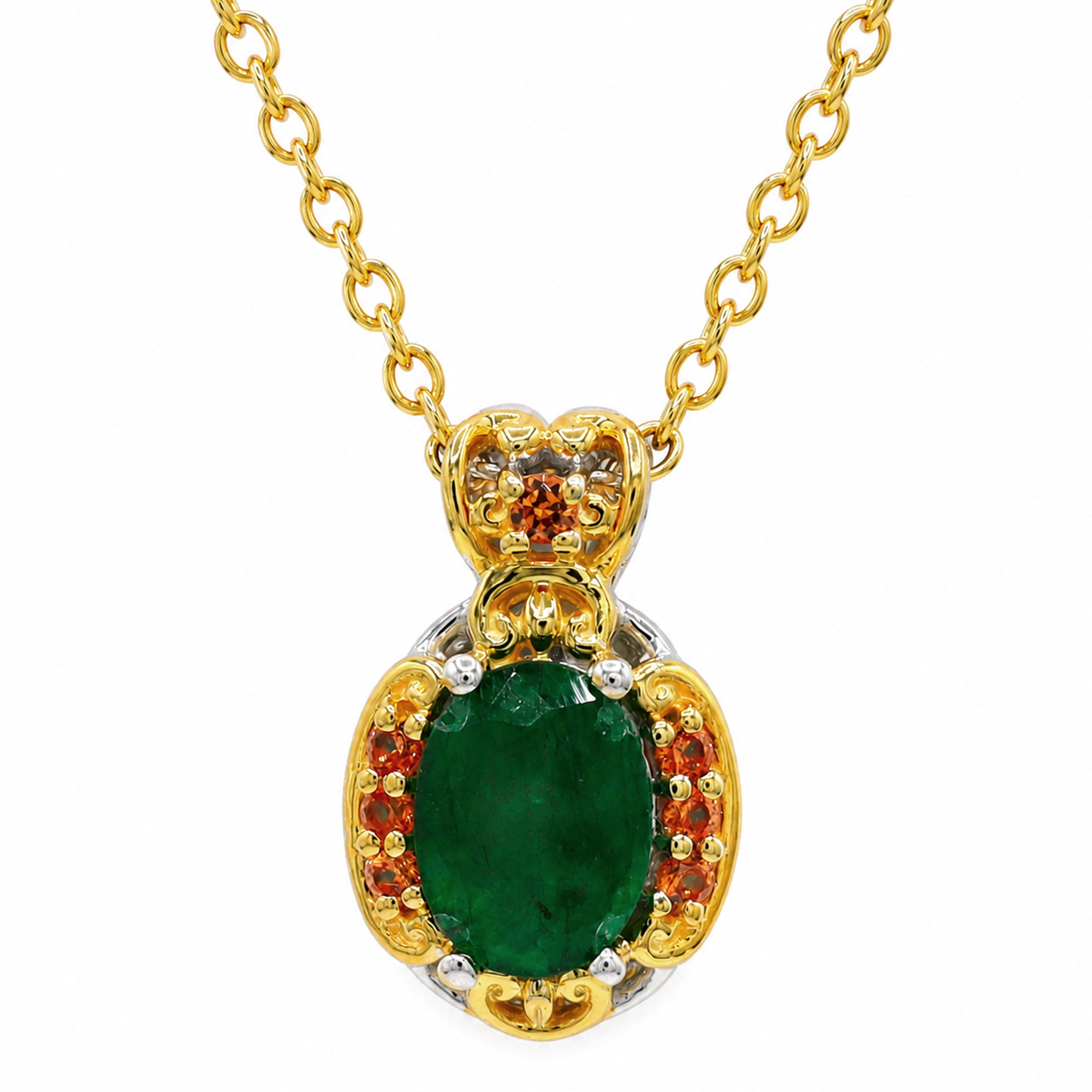 Gems en Vogue One-of-a-Kind 1.38ctw Grizzly Emerald & Orange Sapphire Pendant