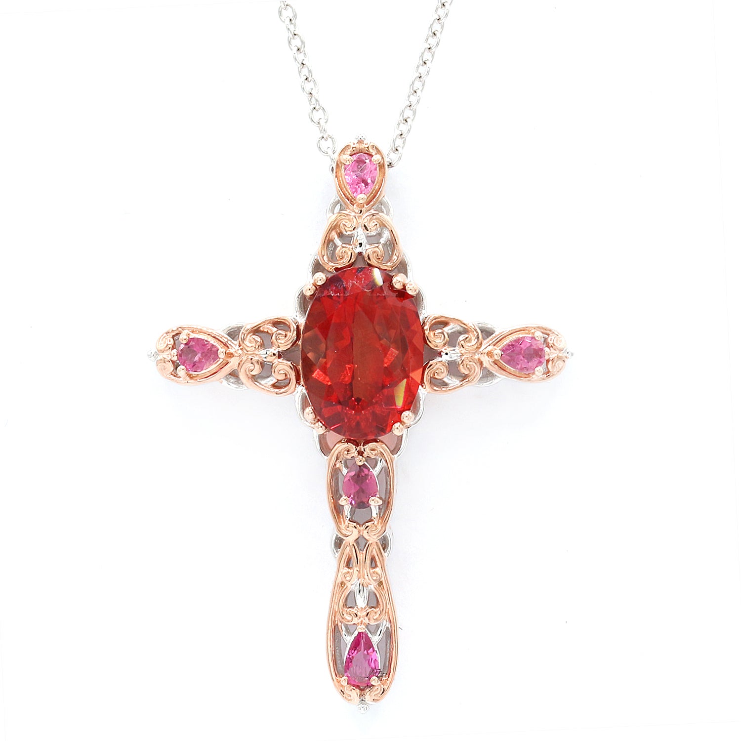 Gems en Vogue 5.66ctw Andesine & Pink Tourmaline Cross Pendant