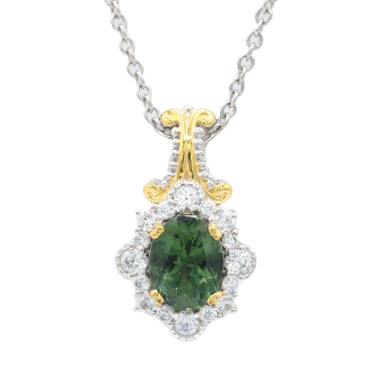 Gems en Vogue 2.60ctw Green Apatite & White Zircon Halo Pendant