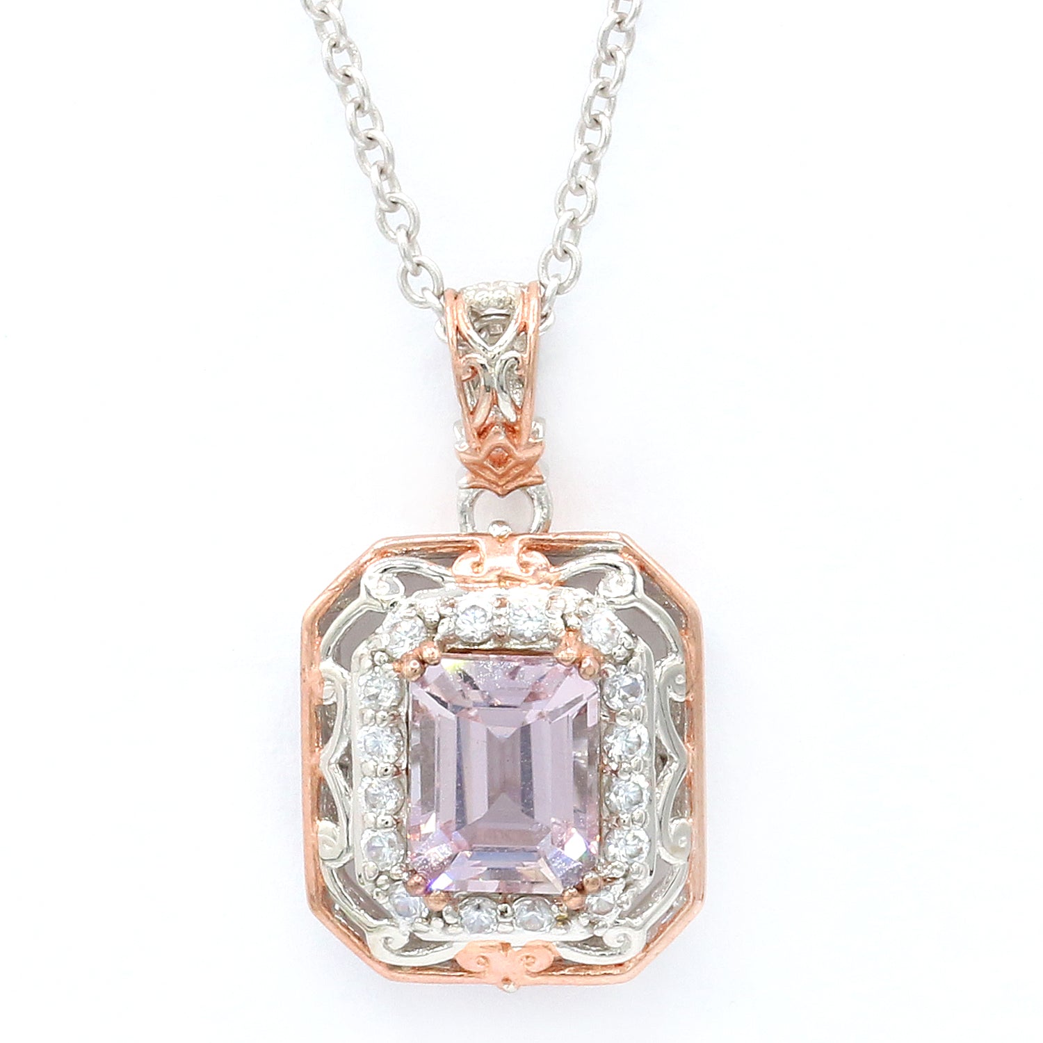 Gems en Vogue 3.67ctw Kunzite & White Zircon Pendant