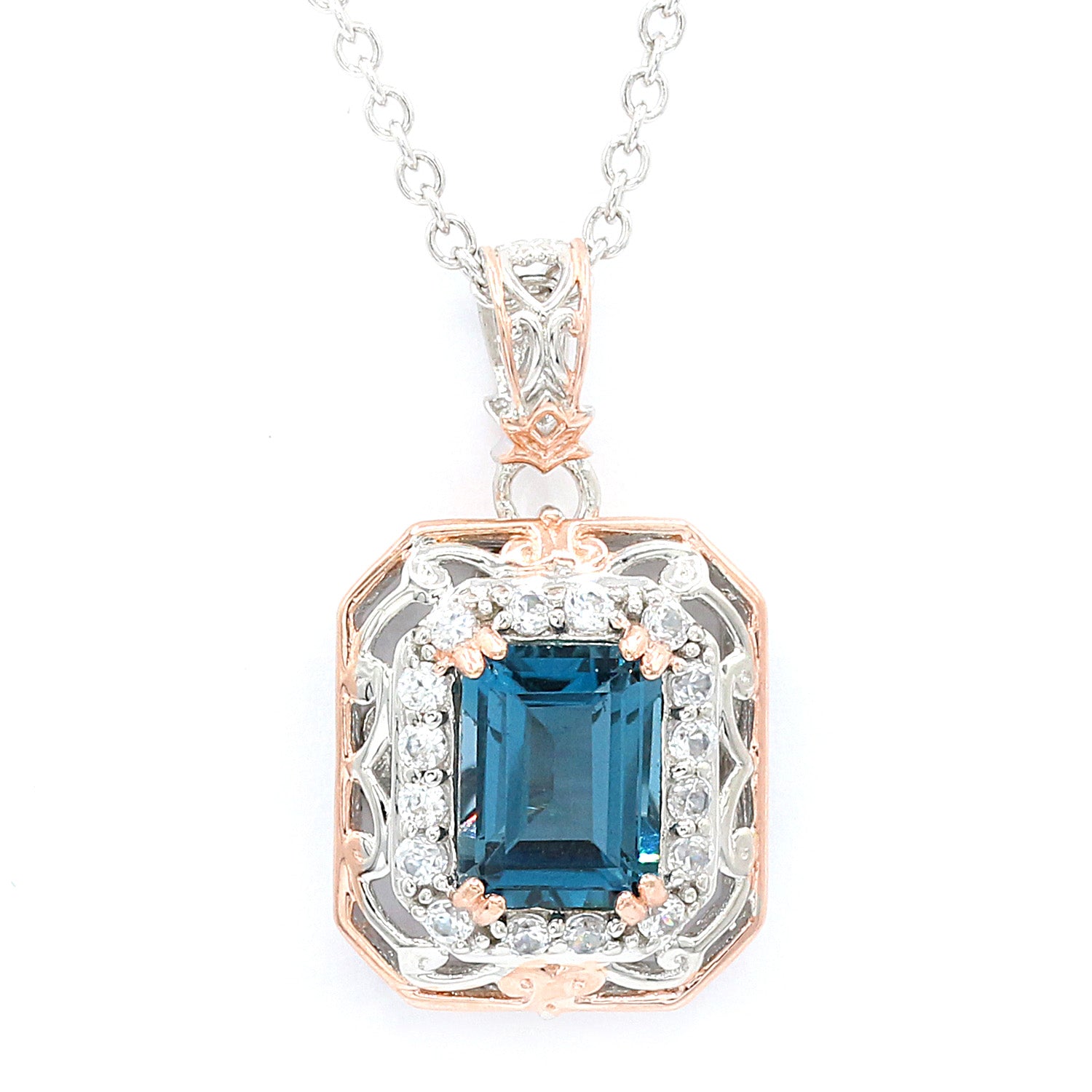 Gems en Vogue 3.64ctw London Blue Topaz & White Zircon Pendant