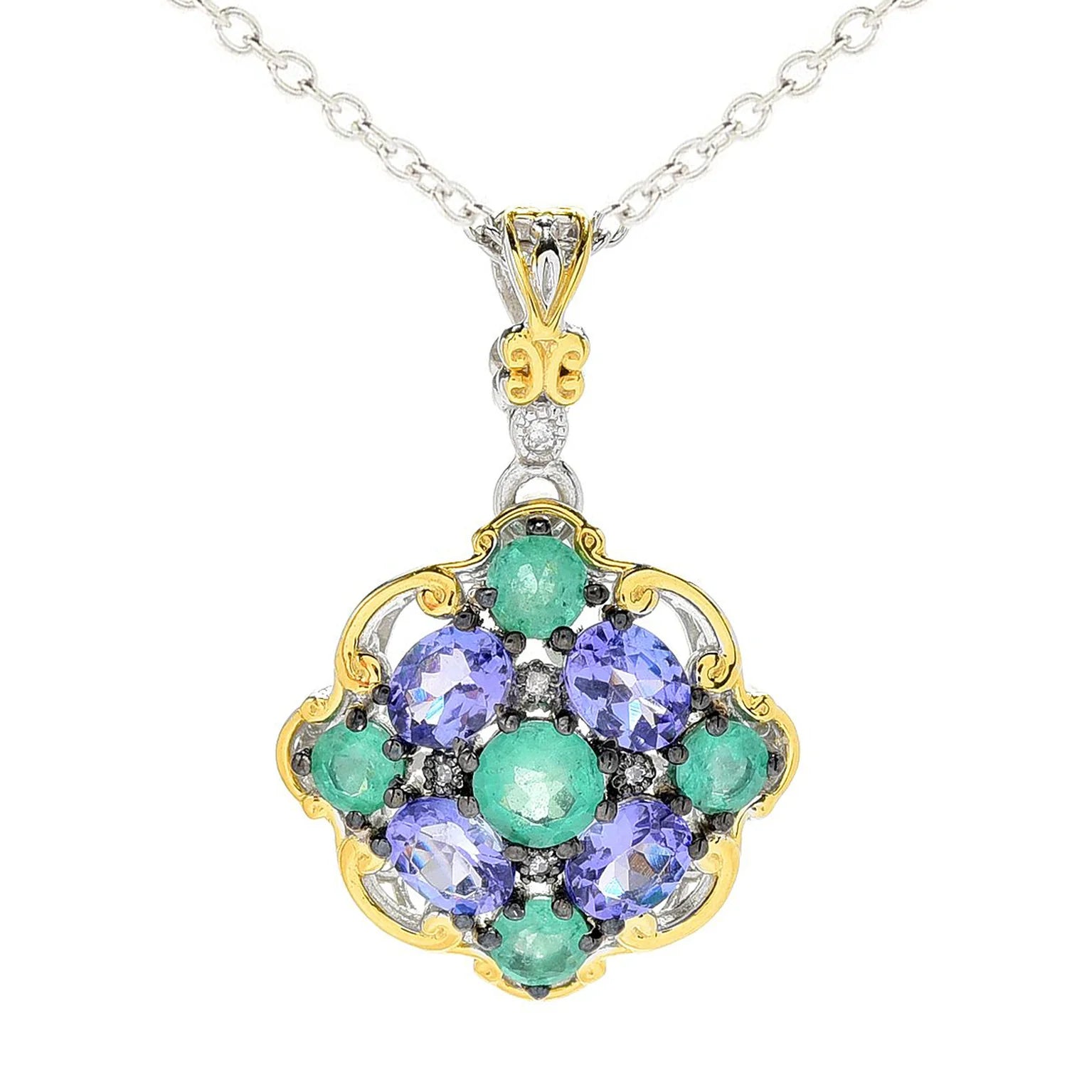 Gems en Vogue 2.75ctw Grizzly Emerald, Tanzanite & Diamond Pendant