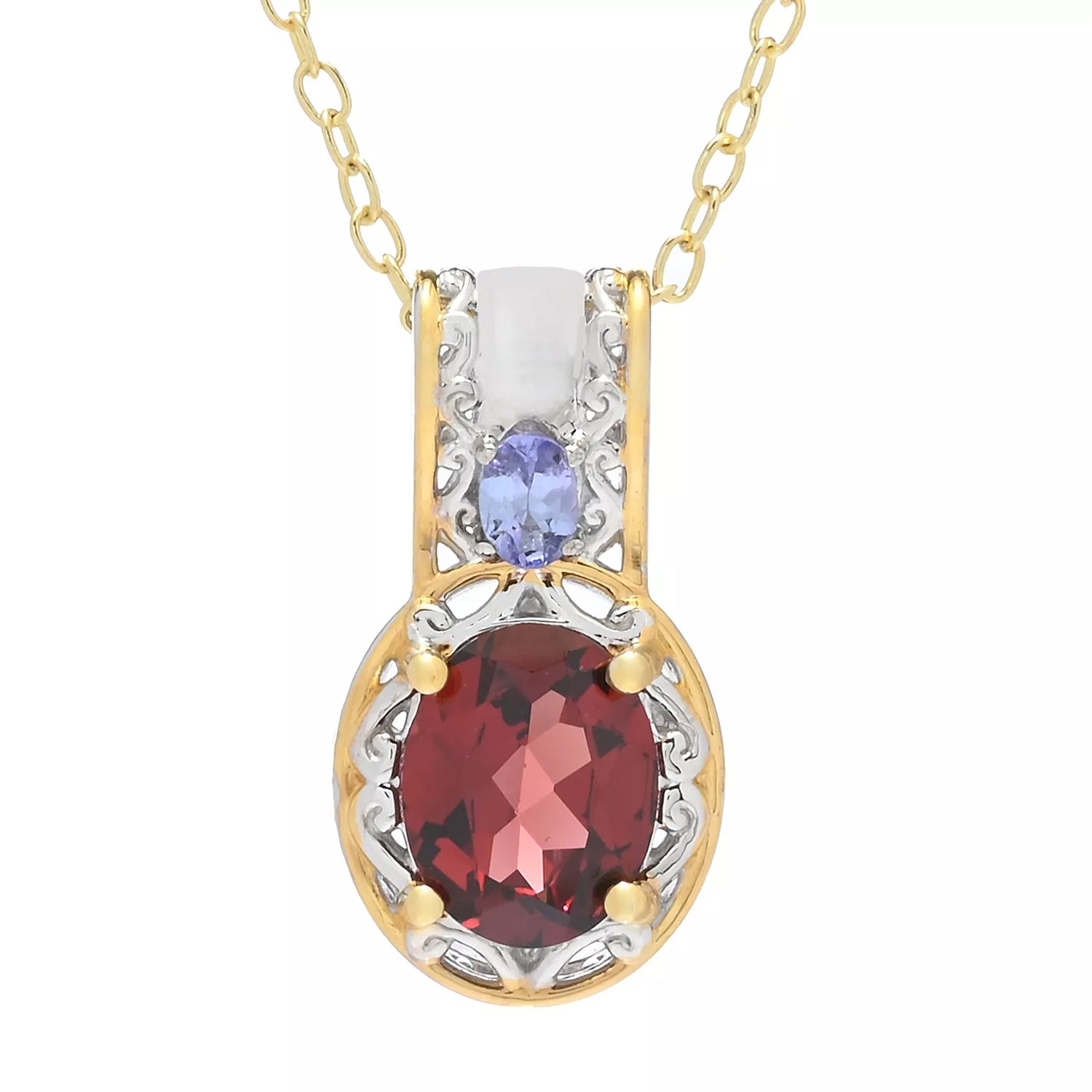Gems en Vogue 3.07ctw Tanzanian Red Garnet & Tanzanite Pendant