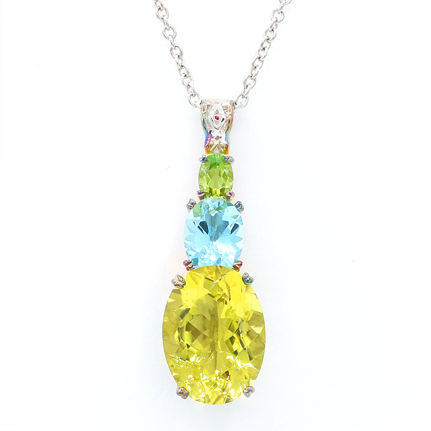 Gems en Vogue 10.98ctw Ouro Verde, Sky Blue Topaz & Peridot Pendant