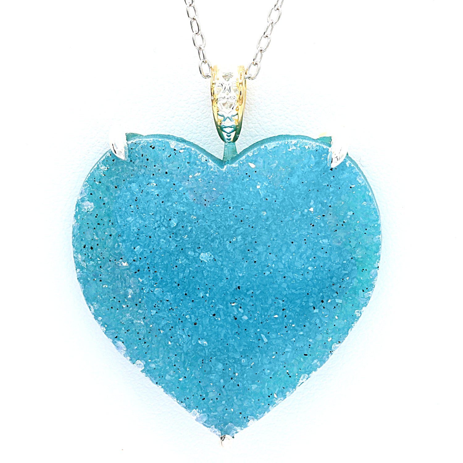 Gems en Vogue Blue Druzy Heart Pendant