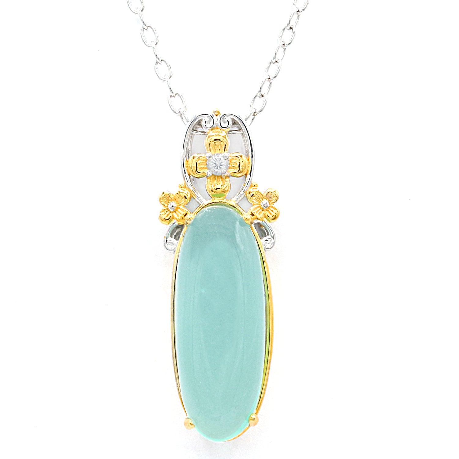 Gems en Vogue Seafoam Chalcedony & White Zircon Flower Pendant