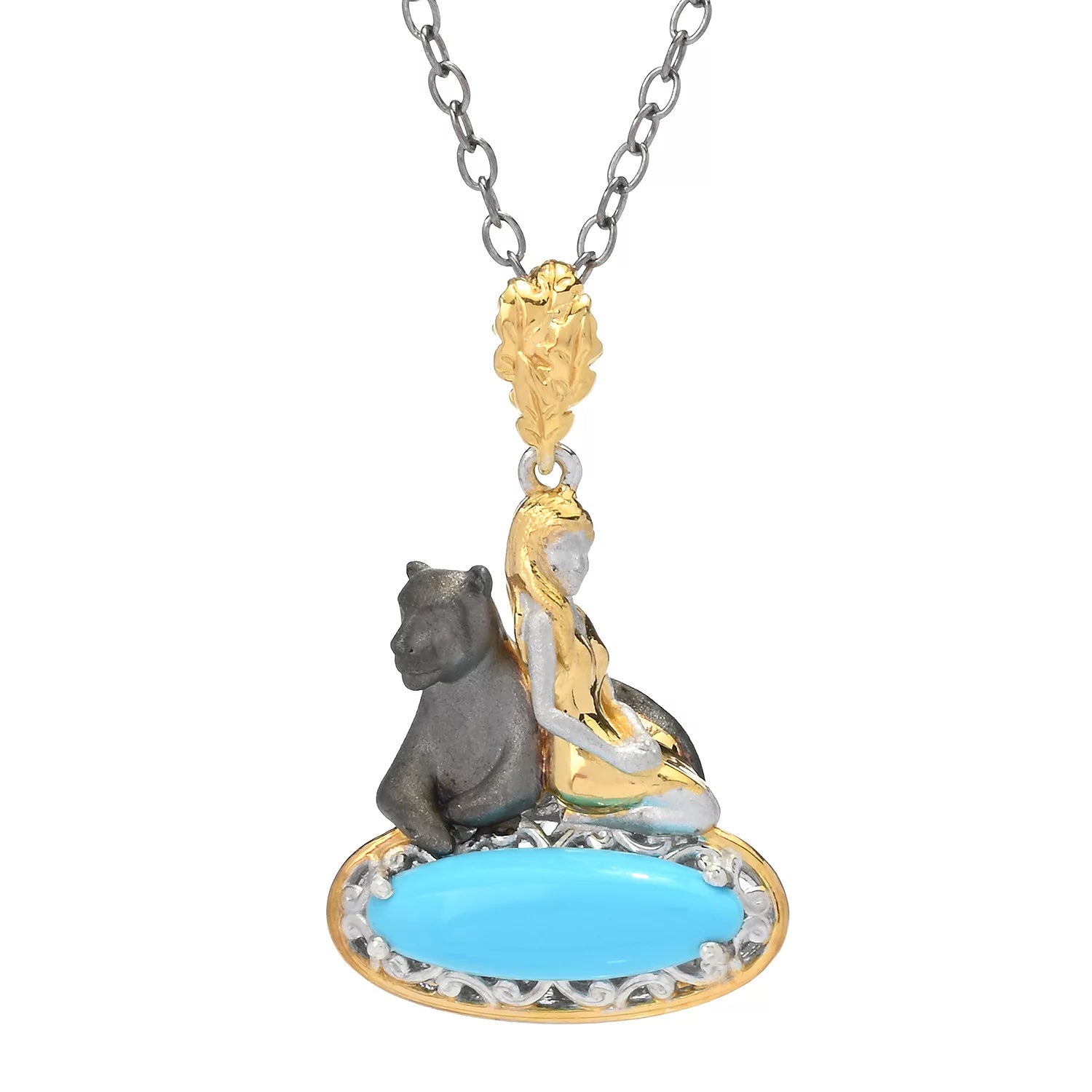 Gems en Vogue Sleeping Beauty Turquoise Lady & Panther Pendant