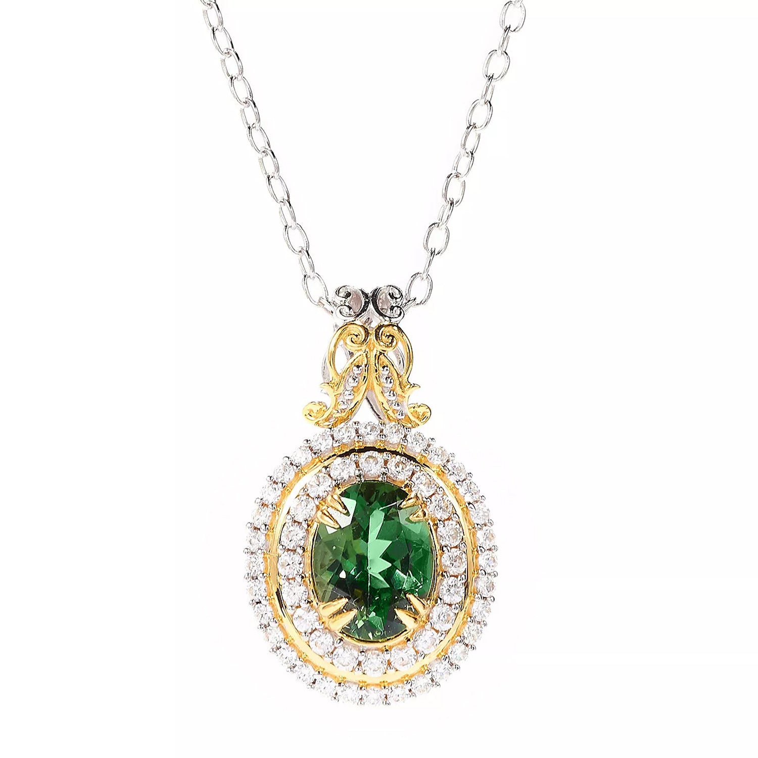 Gems en Vogue 2.85ctw Green Apatite & White Zircon Pendant