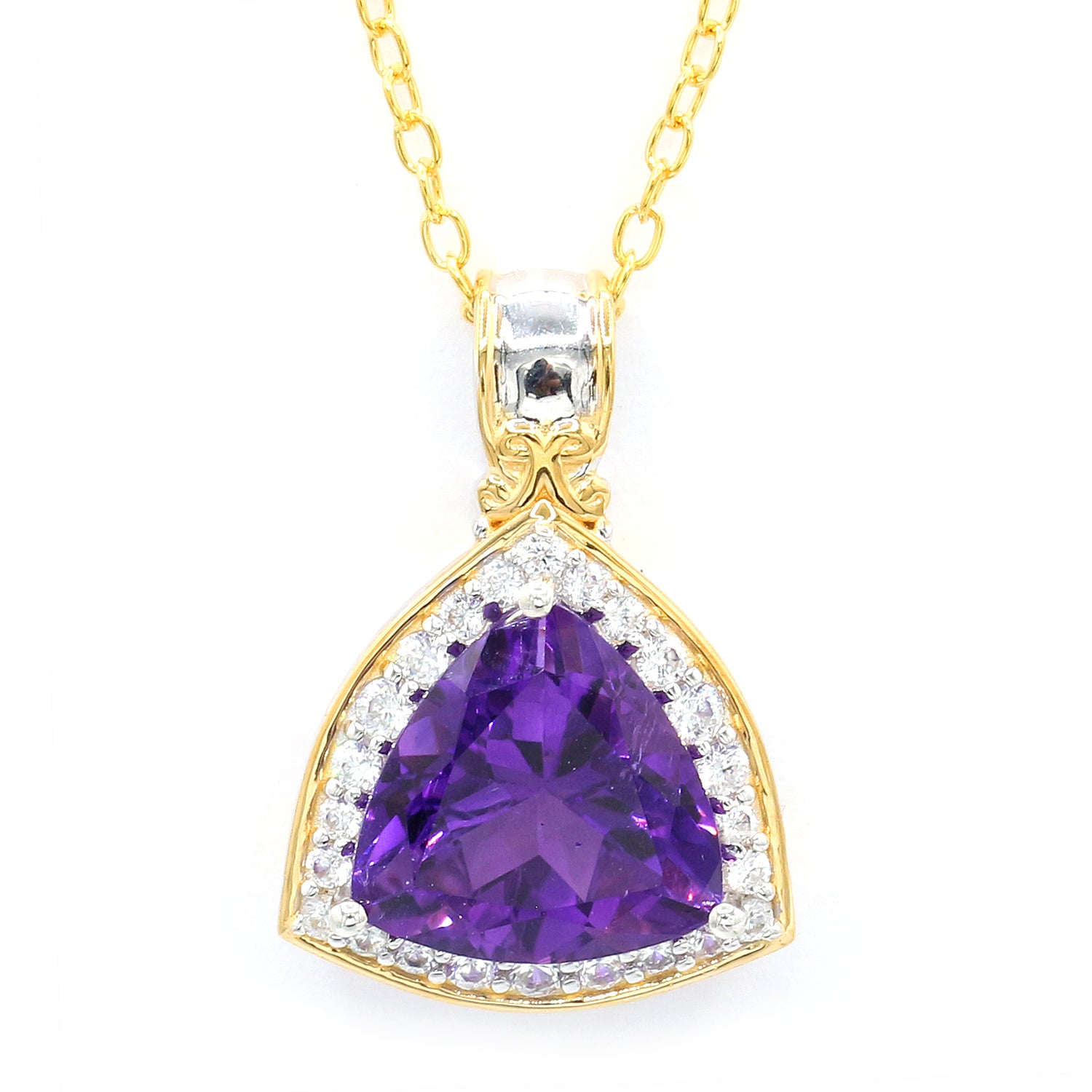 Gems en Vogue 5.67ctw Trillion Rio Grande Amethyst & White Zircon Halo Pendant