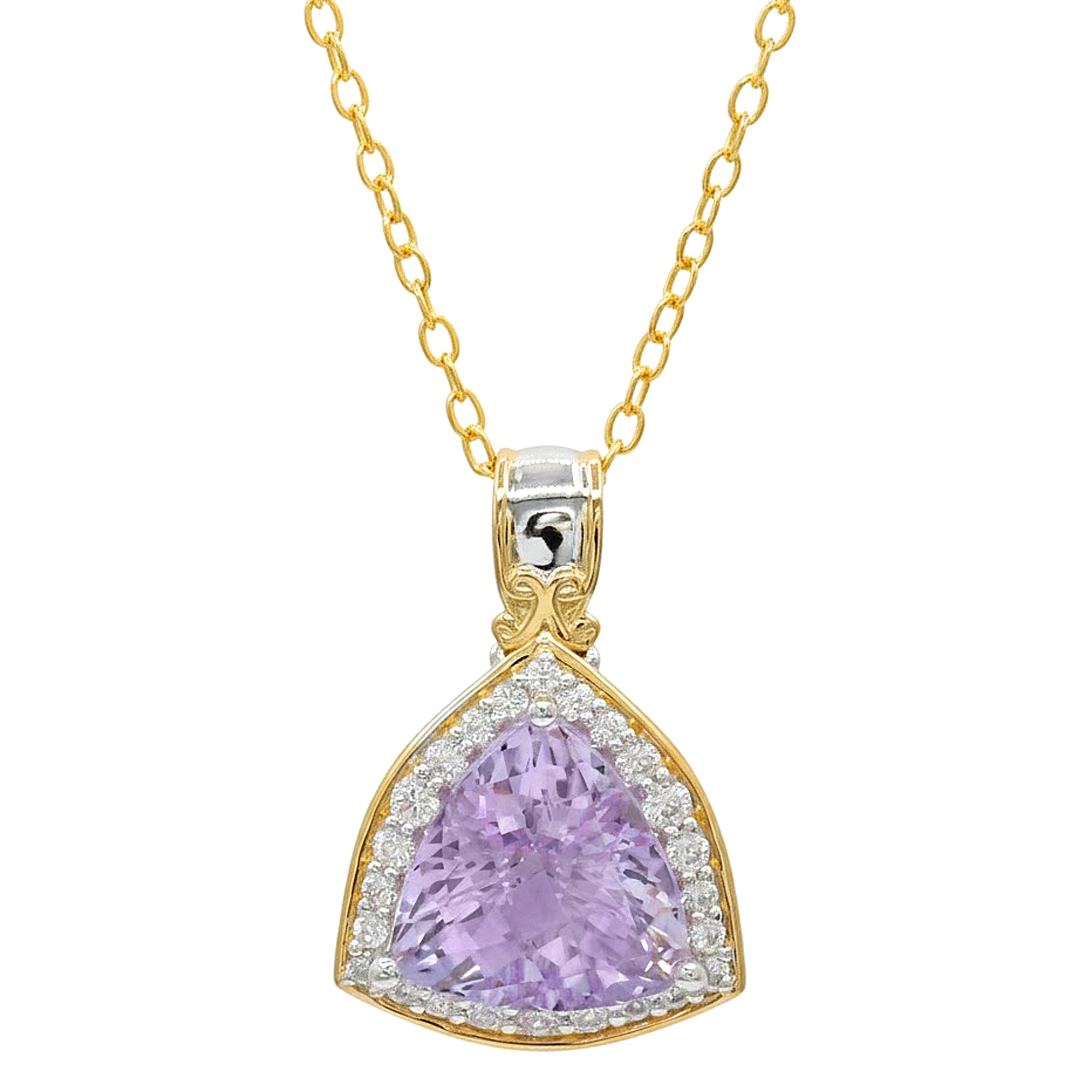 Gems en Vogue 24K Palladium Silver 6.42ctw Pink Amethyst & White Zircon Halo Pendant