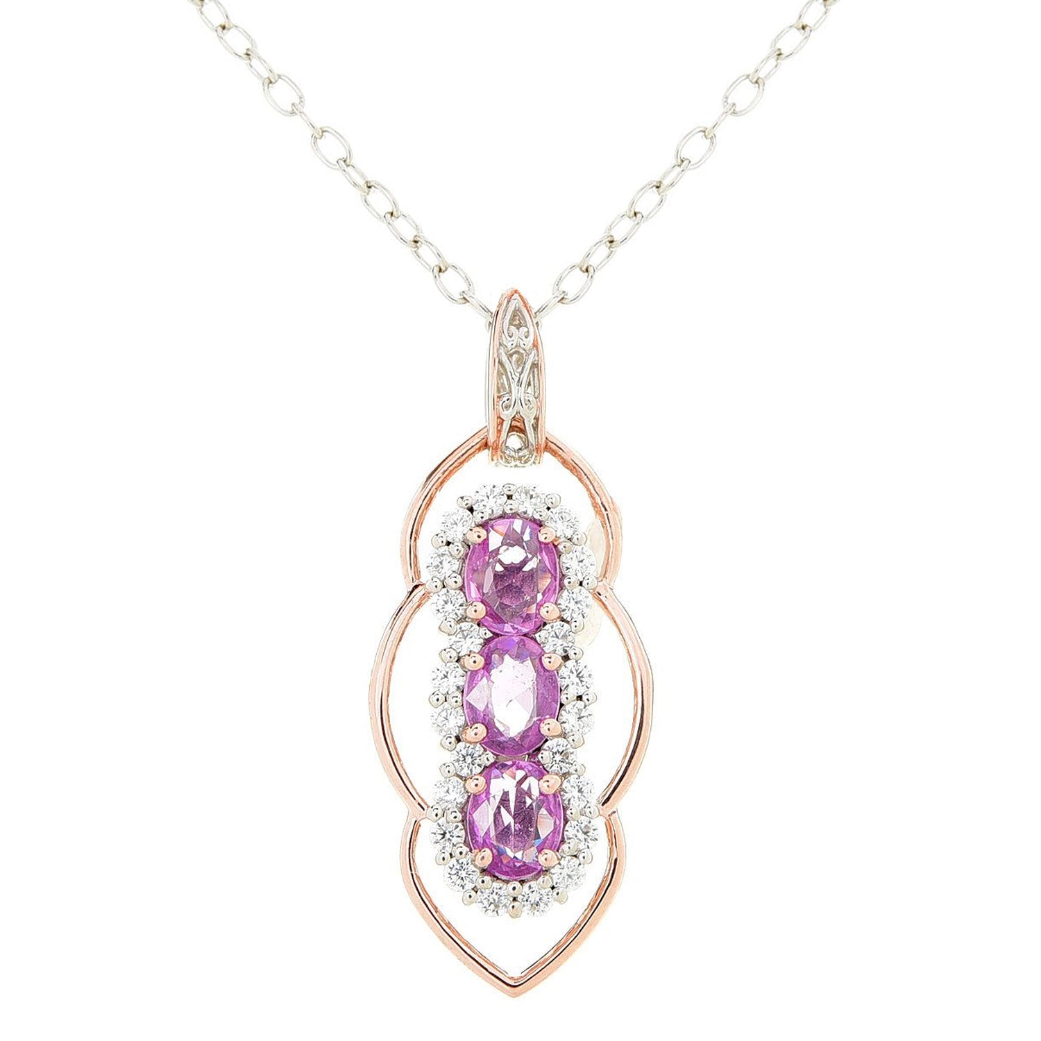 Gems en Vogue 2.16ctw Purple Sapphire & White Zircon Three Stone Pendant
