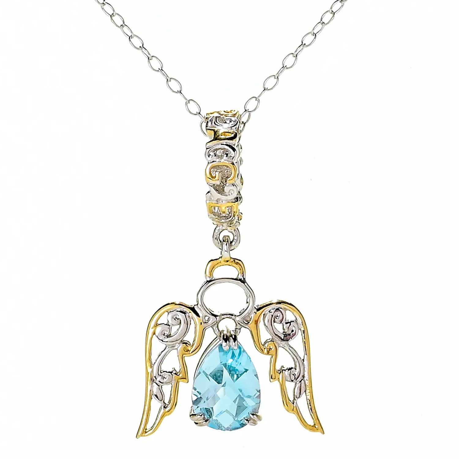 Gems en Vogue 2.35ctw Swiss Blue Topaz Angel Pendant