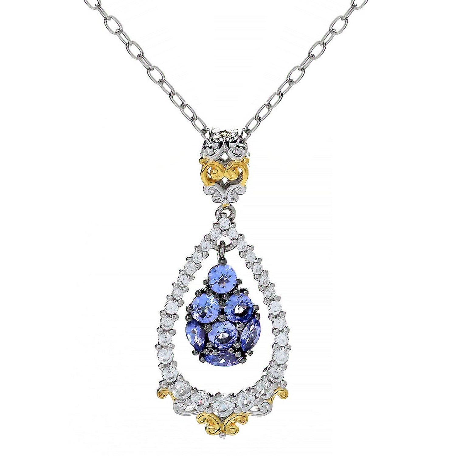 Gems en Vogue 1.46ctw Tanzanite Cluster & White Zircon Pendant