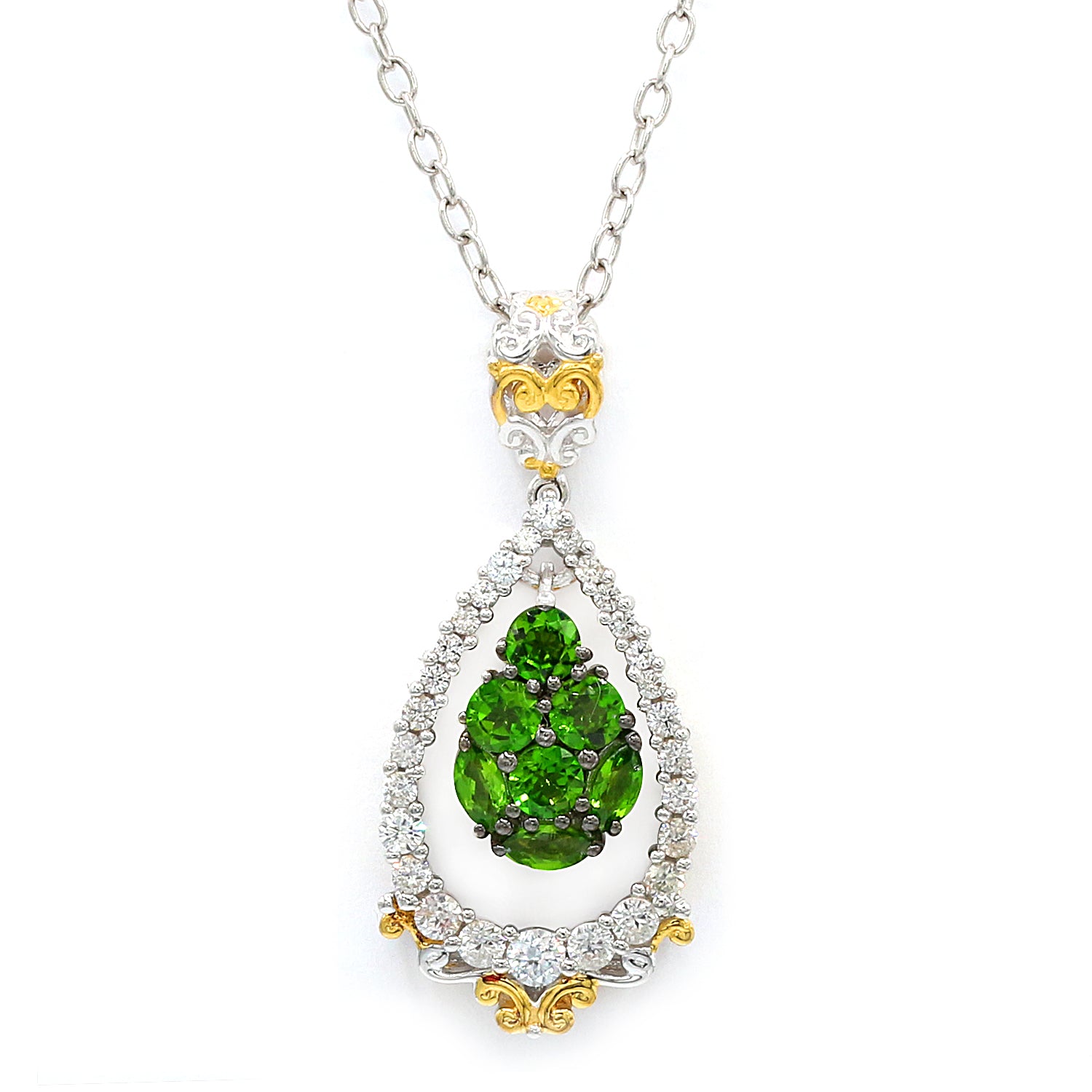 Gems en Vogue 1.48ctw Chrome Diopside & White Zircon Pendant