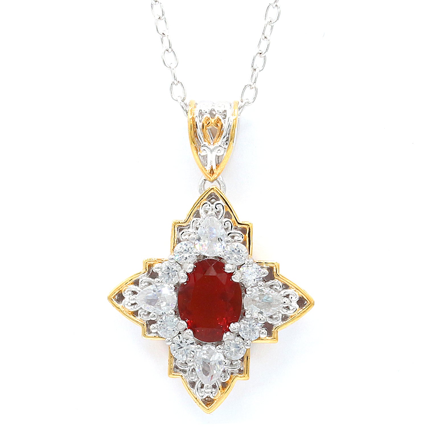 Gems en Vogue One-of-a-Kind 2.62ctw Fire Opal & White Zircon Pendant