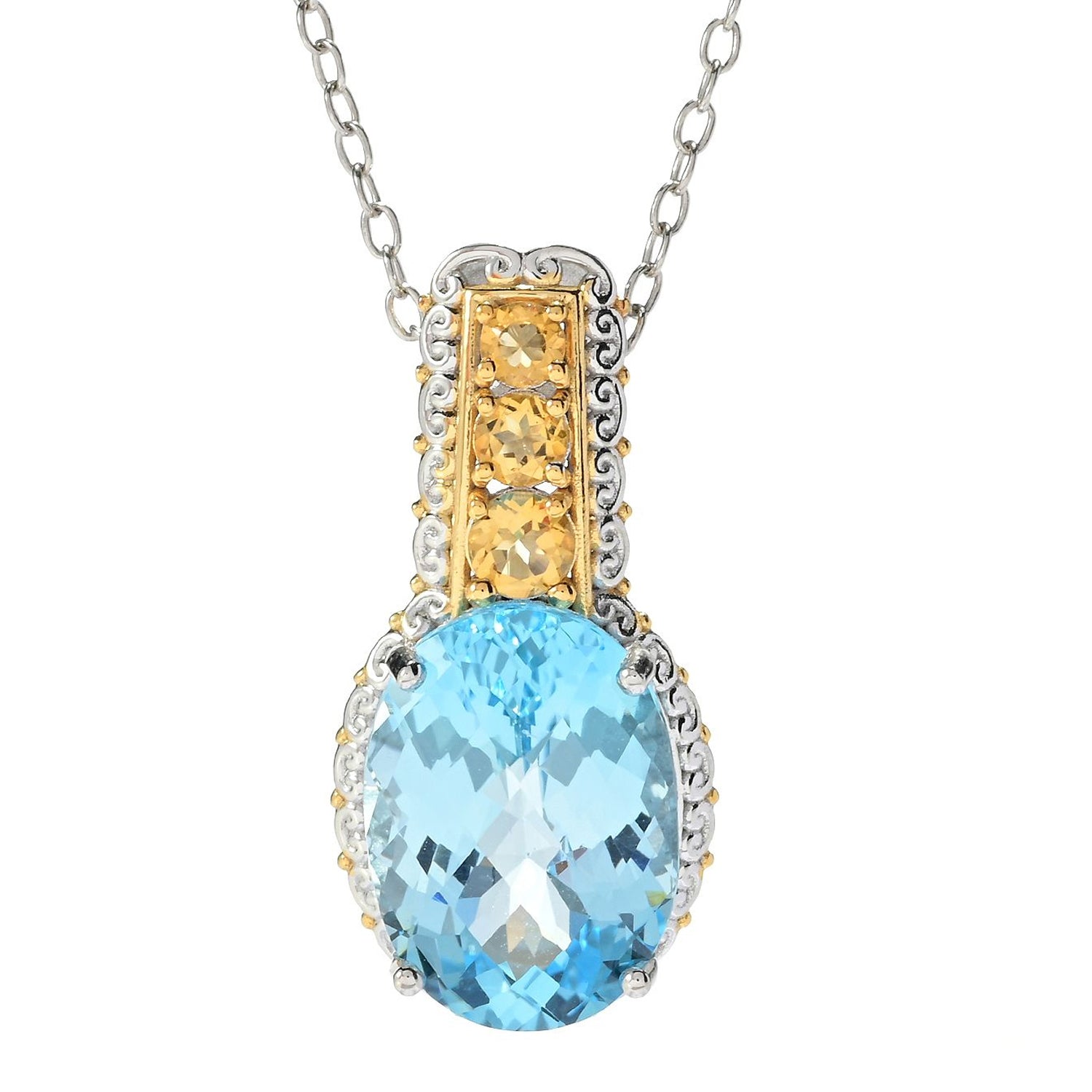 Gems en Vogue 12.33ctw Blue Topaz & Golden Citrine Pendant