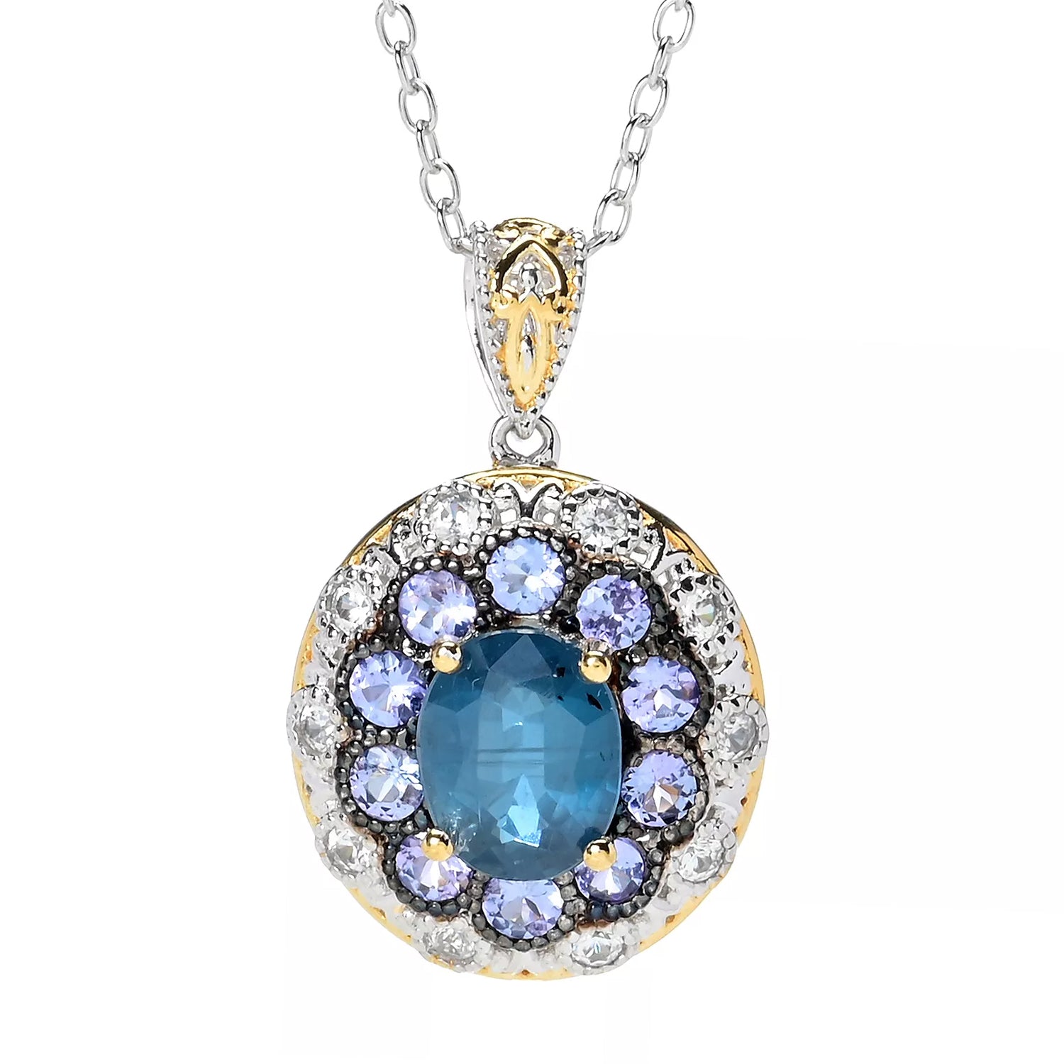 Gems en Vogue 4.65ctw Teal Kyanite, Tanzanite & White Zircon Halo Pendant